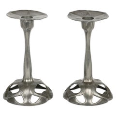 Orivit Excepcional Pareja Jugendstil Candelabros Floriformes de Peltre