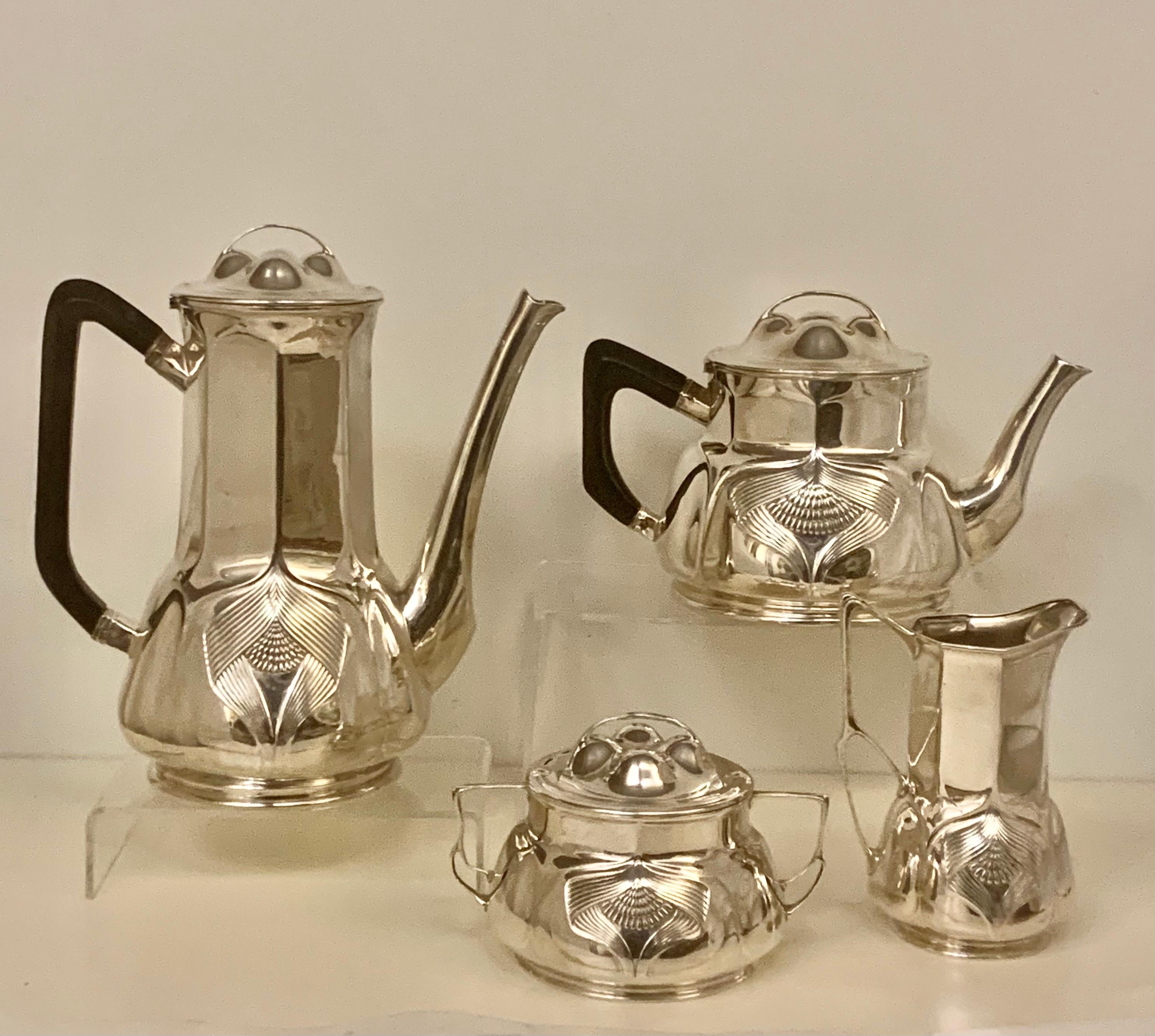 Orivit Jugendstil Sterling Silver Four-Piece Tea and Coffee Service For Sale 6
