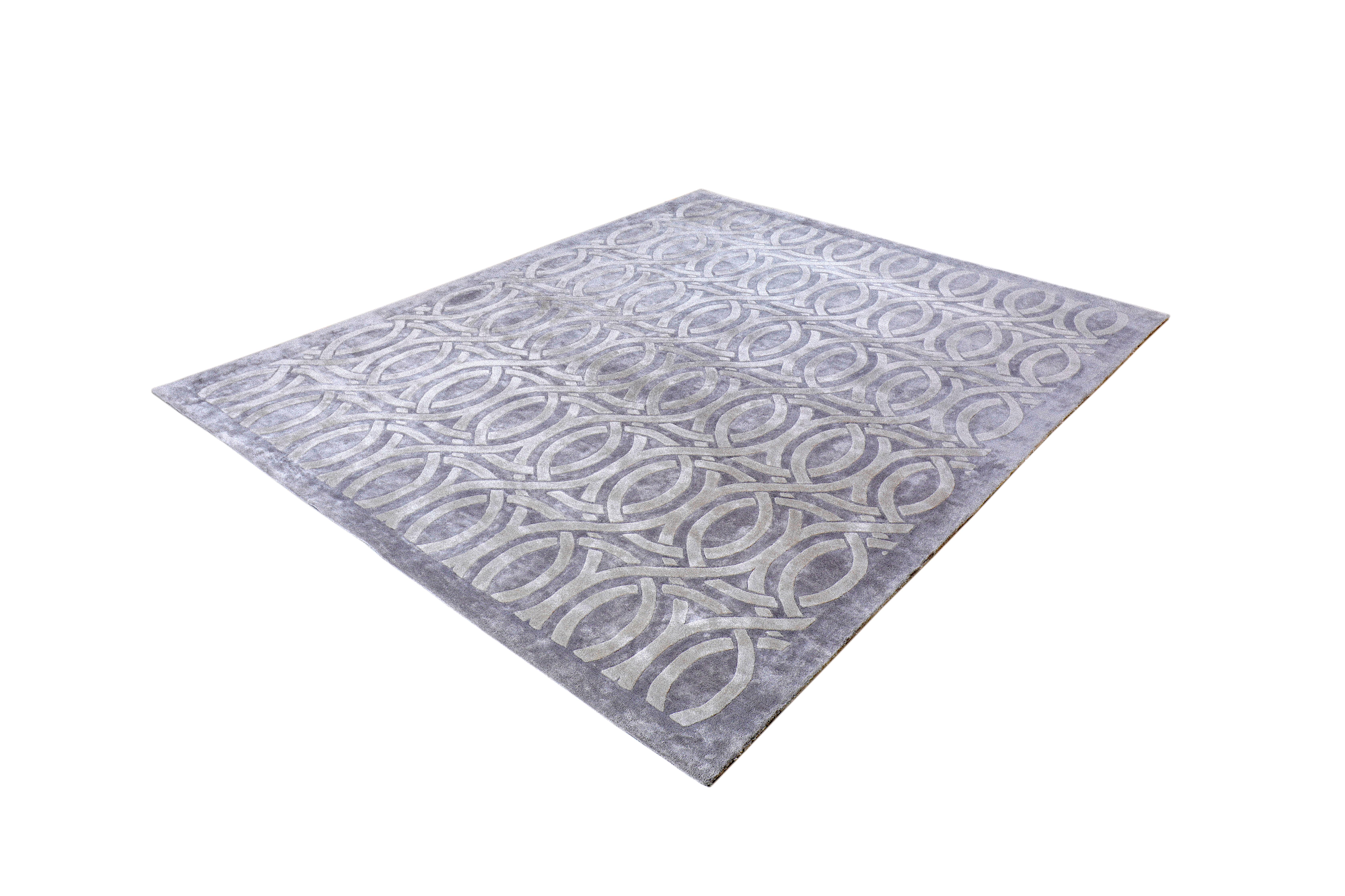 Hand-Crafted ORIX Hand Tufted Modern Geometric Silk Rug in Grey Colour By Hands For Sale