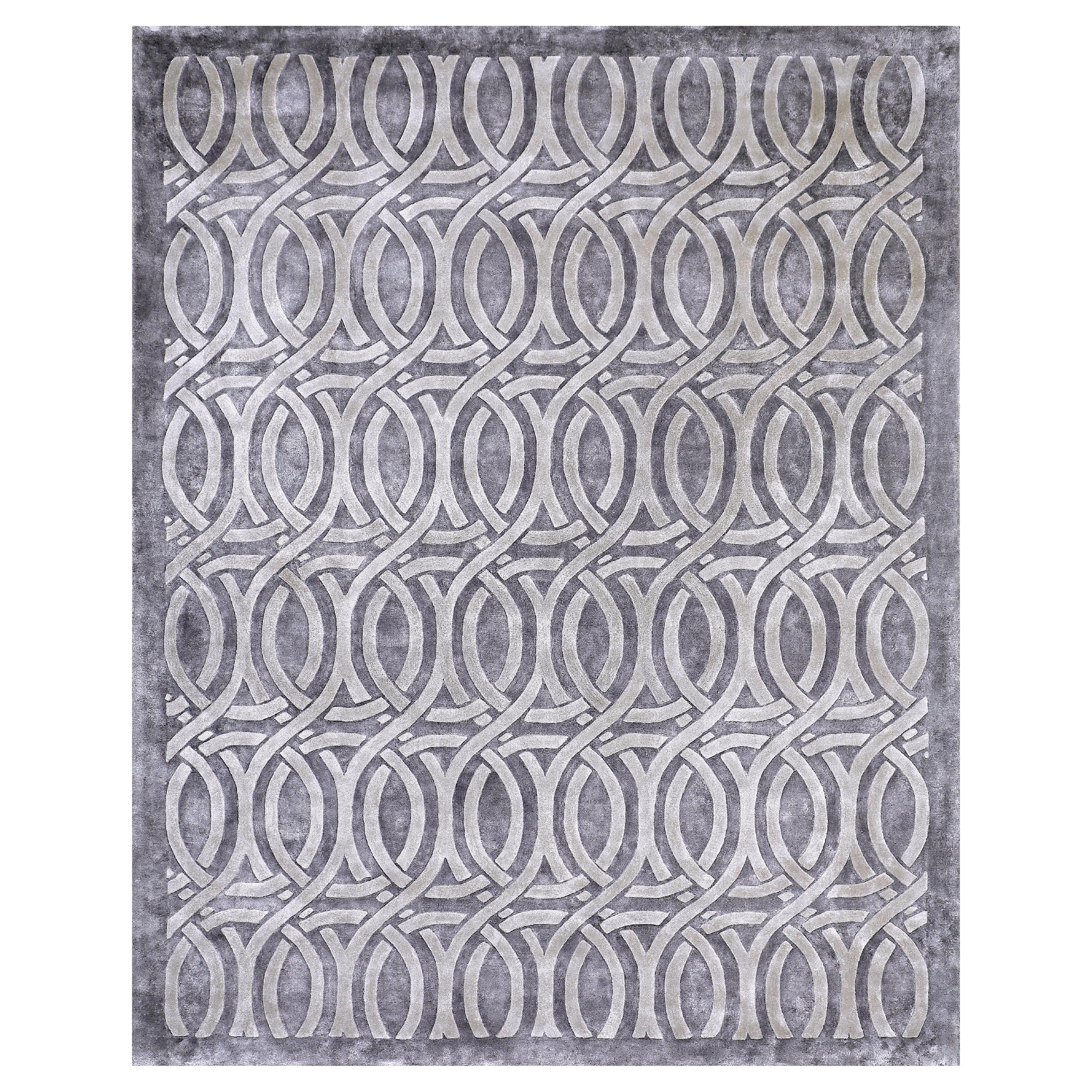 ORIX Handgetufteter moderner geometrischer Seidenteppich in grauer Farbe von Hand im Angebot
