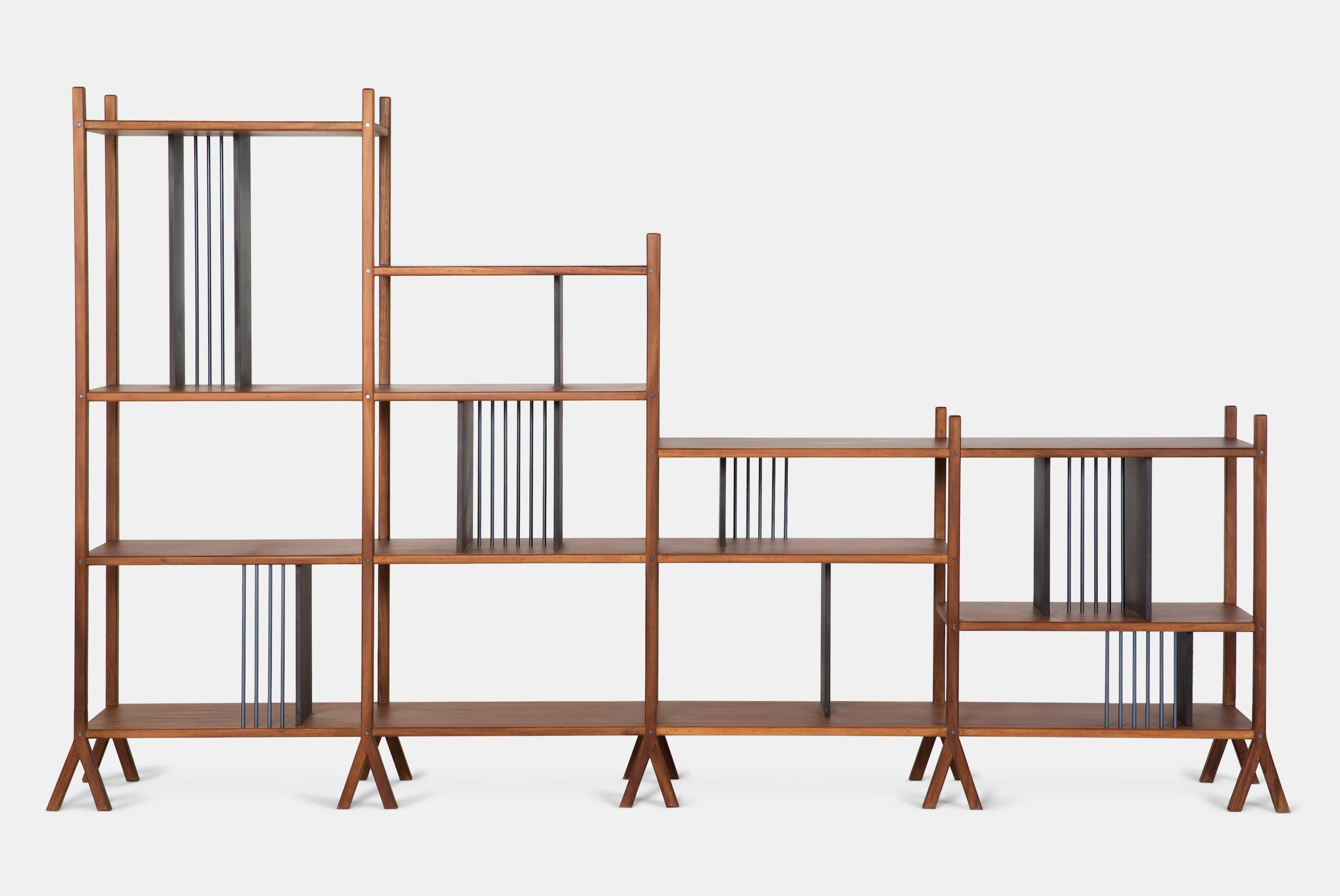 Zweiseitiges Bücherregal Modul A aus Holz und Aluminium von Orizaba, zeitgenössisches Design (Moderne) im Angebot