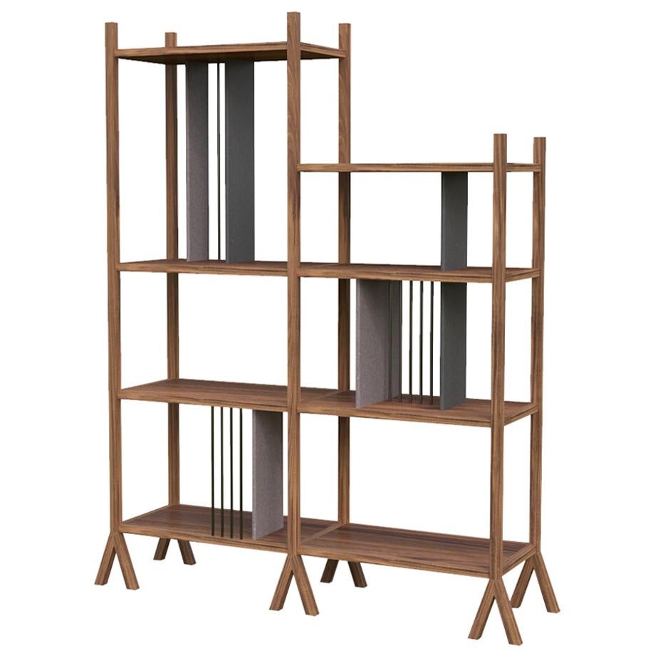 Orizaba Two Sided Bookcase Module C, Wood and Aluminium, Contemporary Design