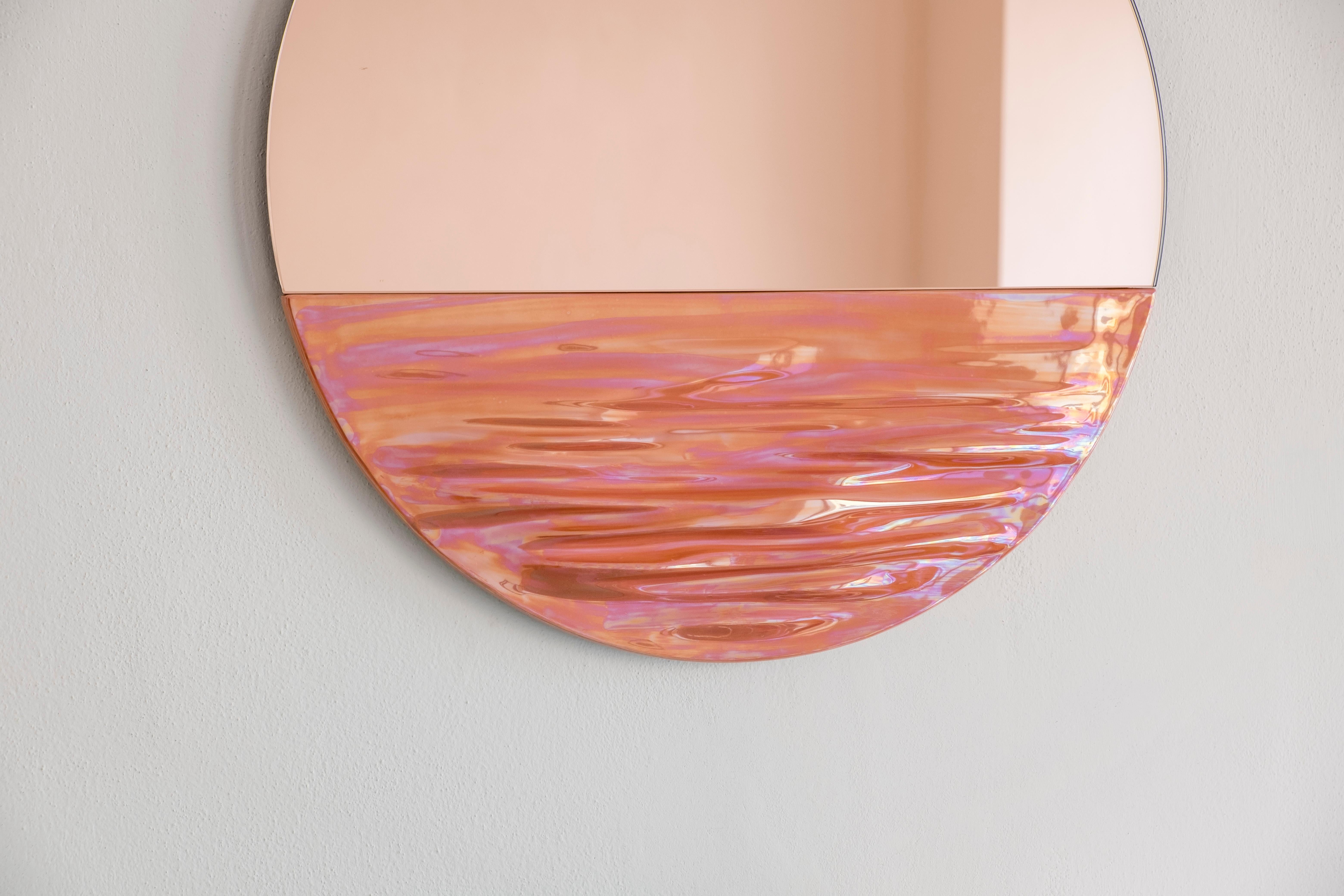 Orizon Rounded Hand Glazed Ceramic Mirror in Coral Pink For Sale 1