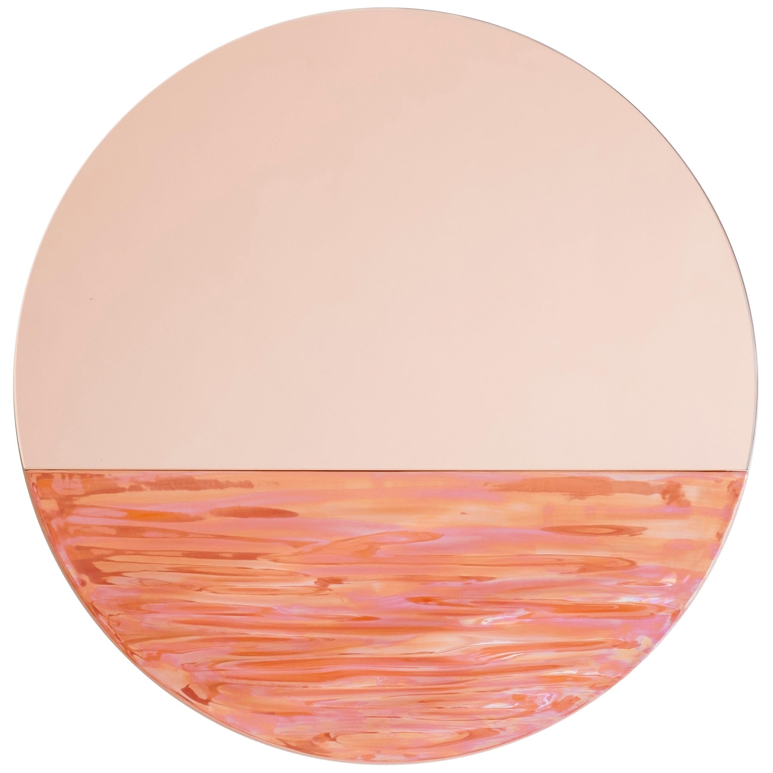 Orizon Rounded Hand Glazed Ceramic Mirror in Coral Pink For Sale