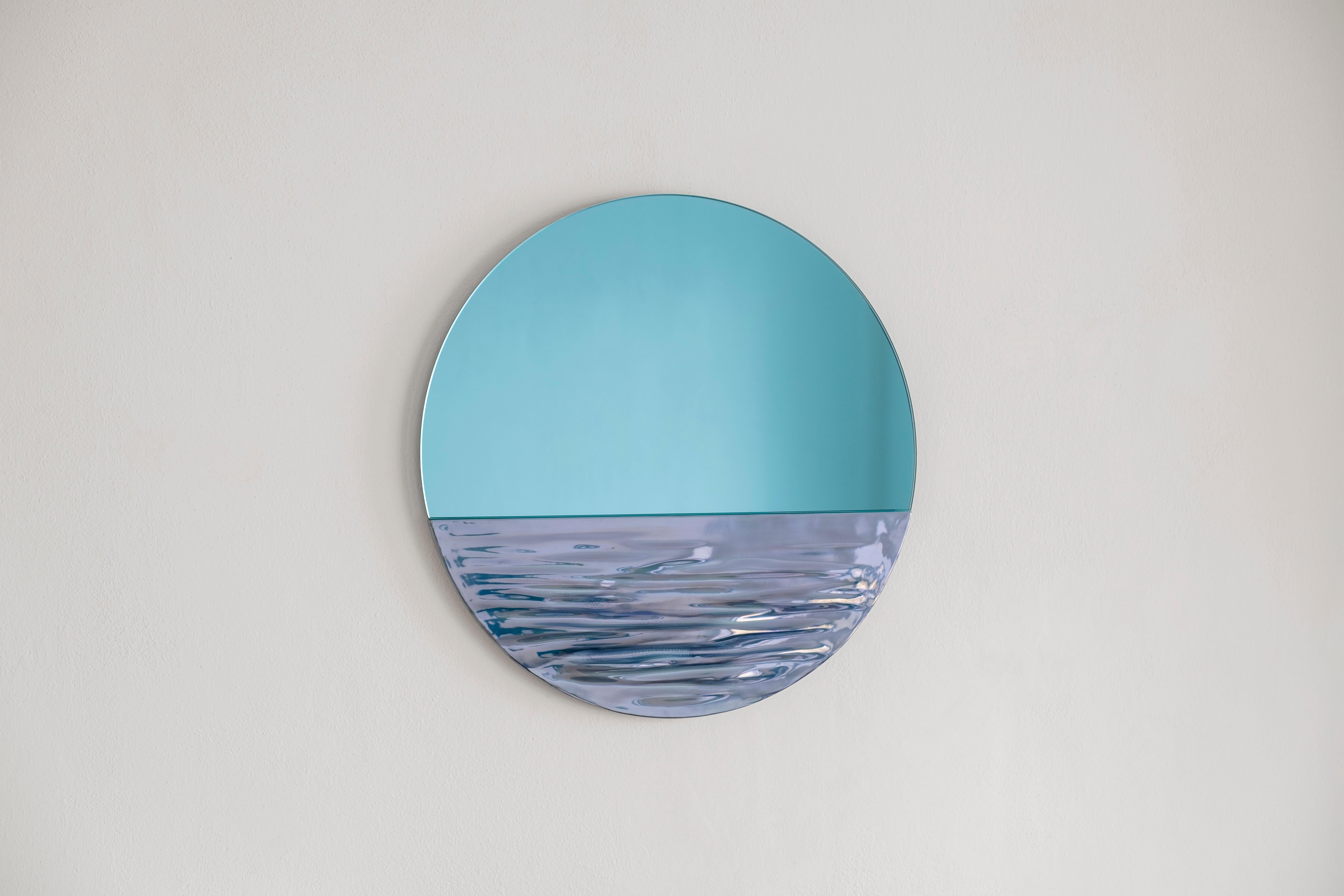 Italian Orizon Rounded Hand Glazed Ceramic Mirror in Vivid Blue For Sale
