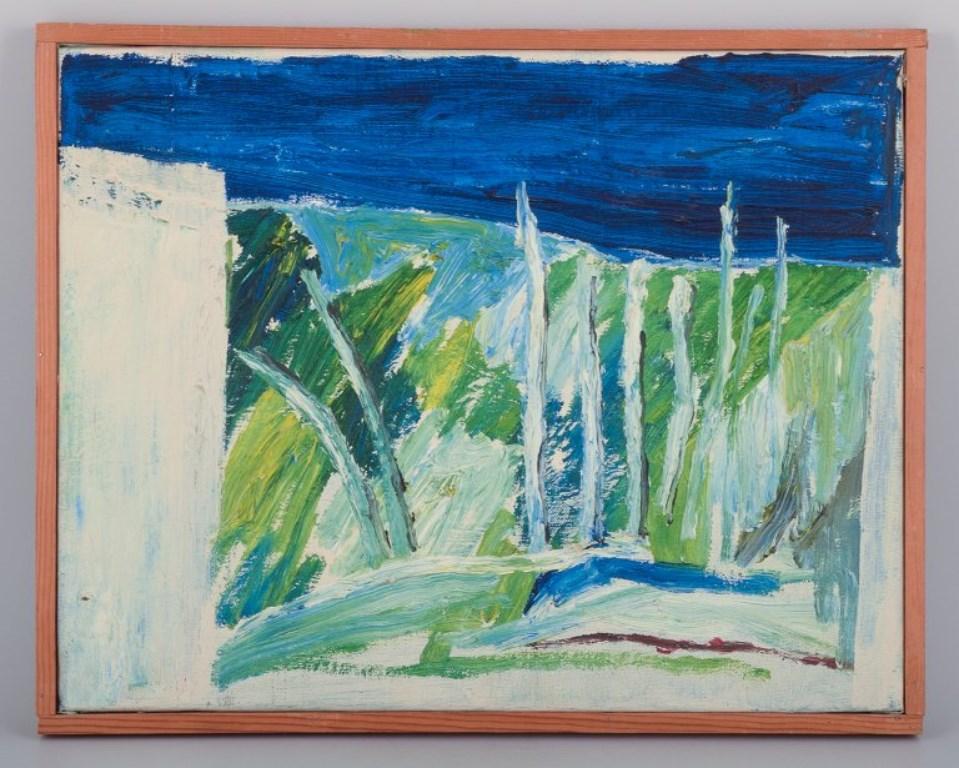 Örjan Wikström (born 1948), a Swedish artist, active in Stockholm and Paris.
Oil on canvas. 
Abstract composition.
From the 1960s/70s.
In perfect condition.
Artist's name on the back.
Visible dimensions: 46.0 cm x 36.0 cm.
Total dimensions: 48.5 cm