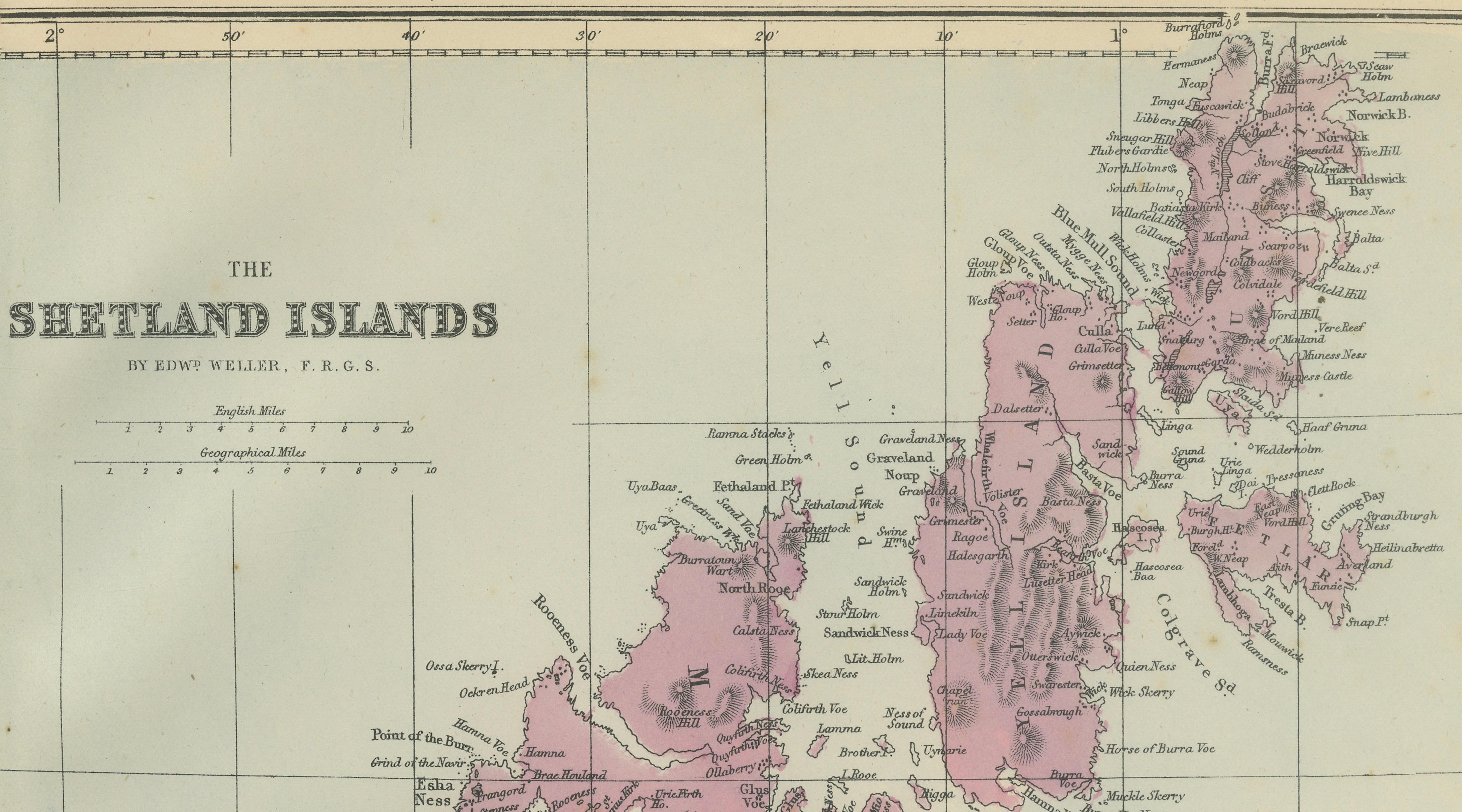 Orkney and Shetland Islands Map, Ordnance Survey, Bacon London 1885