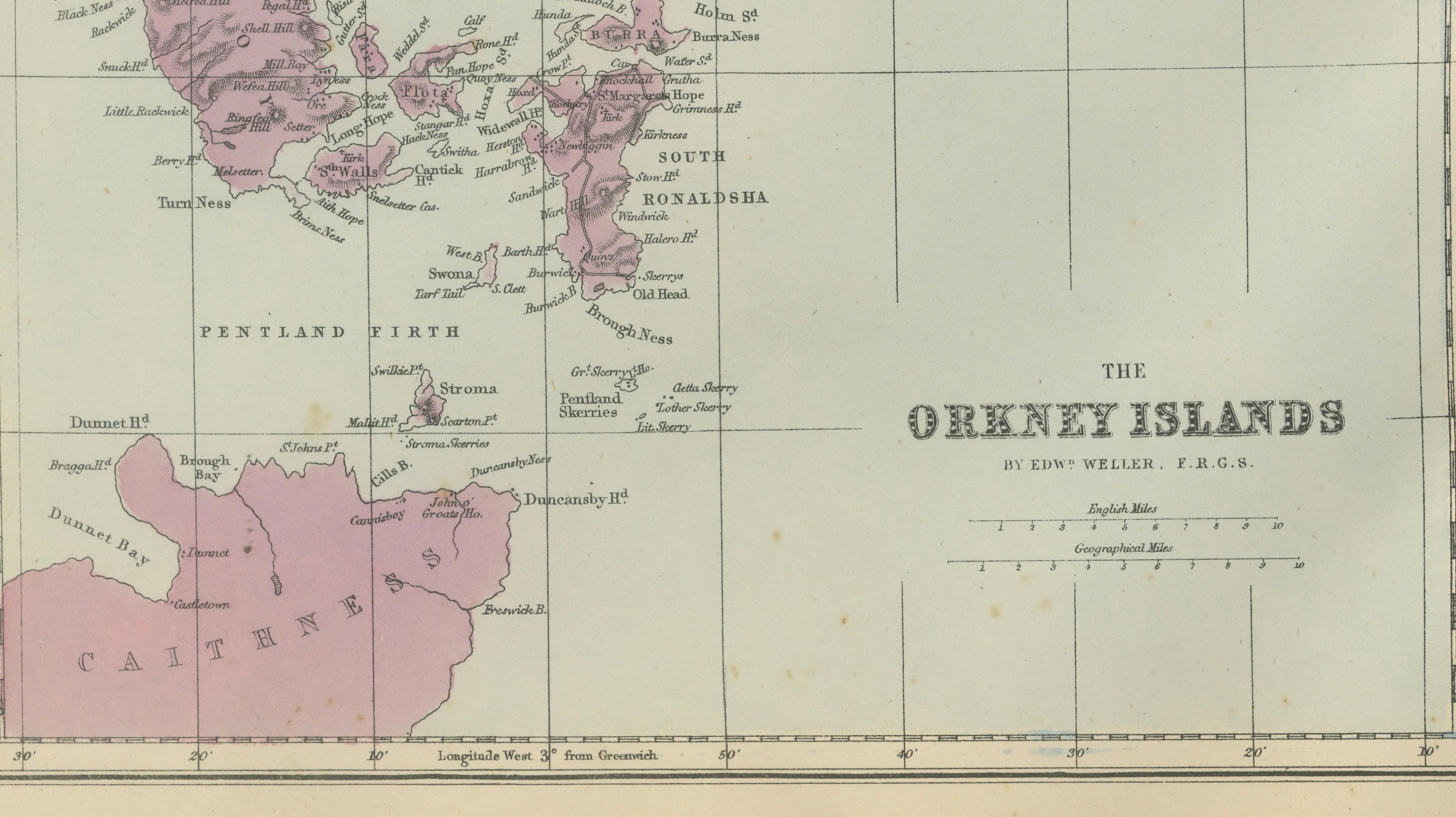 Orkney and Shetland Islands Map, Ordnance Survey, Bacon London 1885