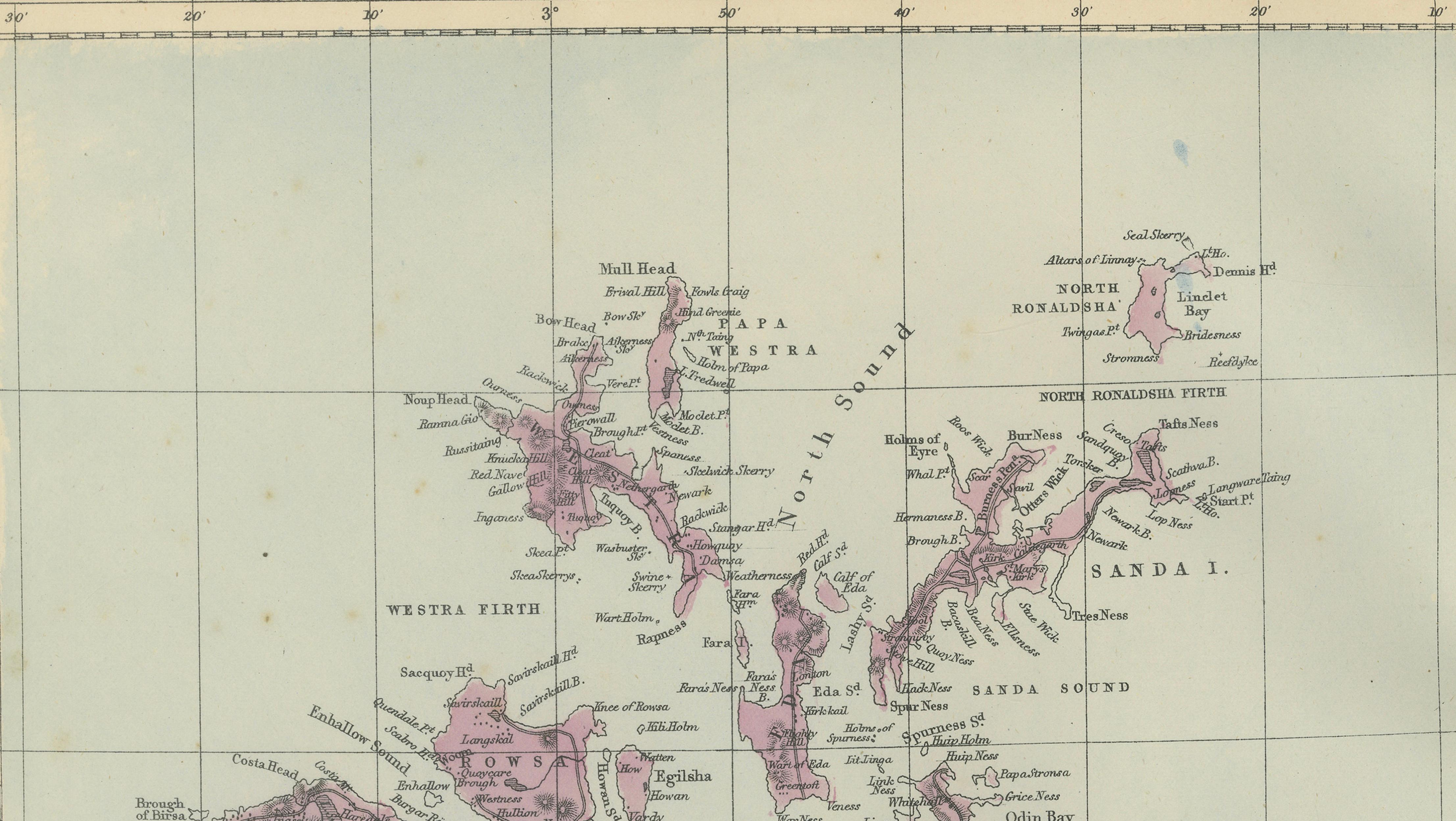 Orkney and Shetland Islands Map, Ordnance Survey, Bacon London 1885