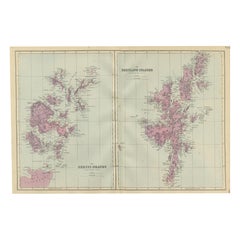 Orkney and Shetland Islands Map, Ordnance Survey, Bacon London 1885