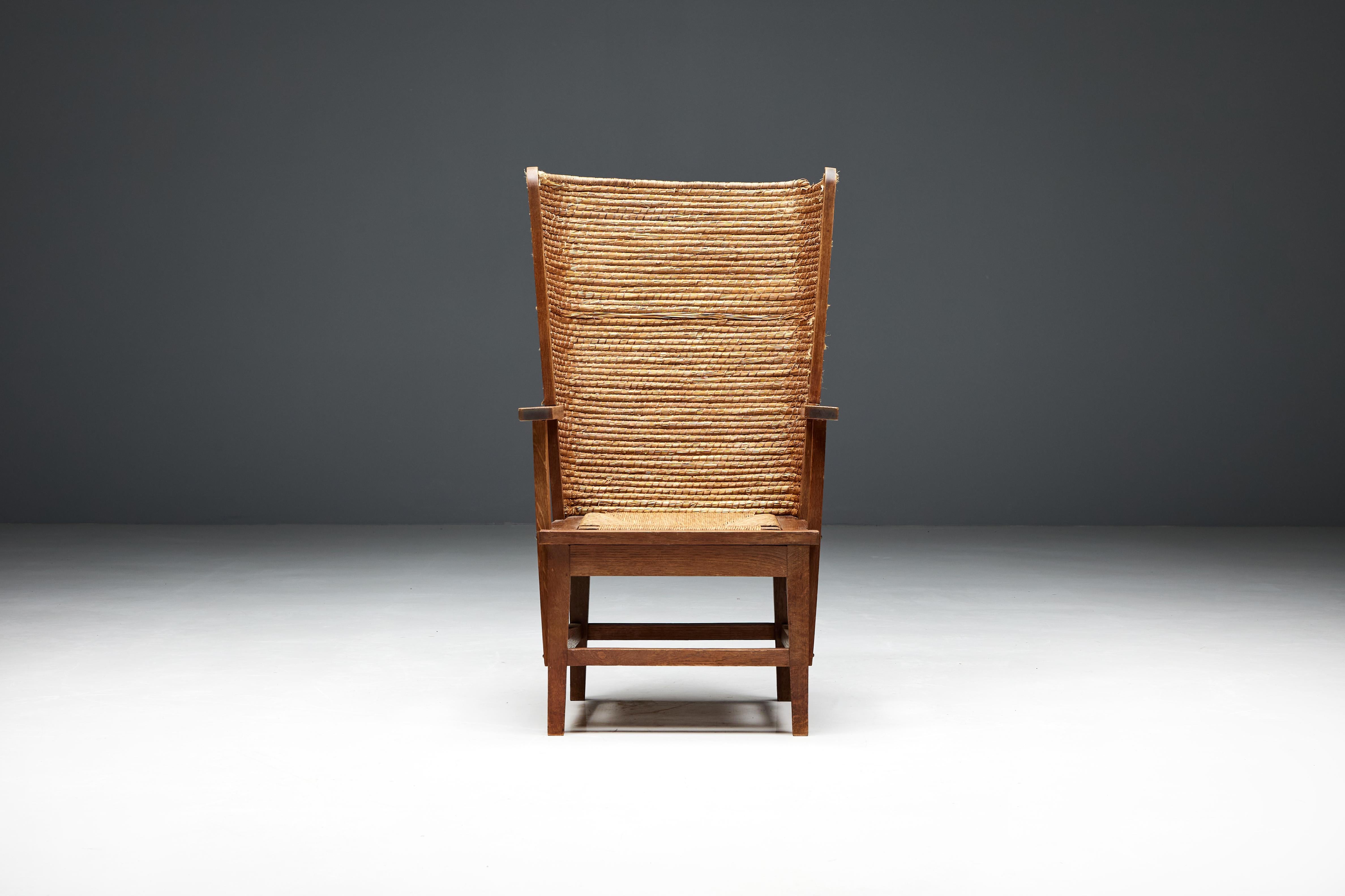 Arts and Crafts Orkney Chair in Wood and Oat Straw, Scotland, 19th Century For Sale