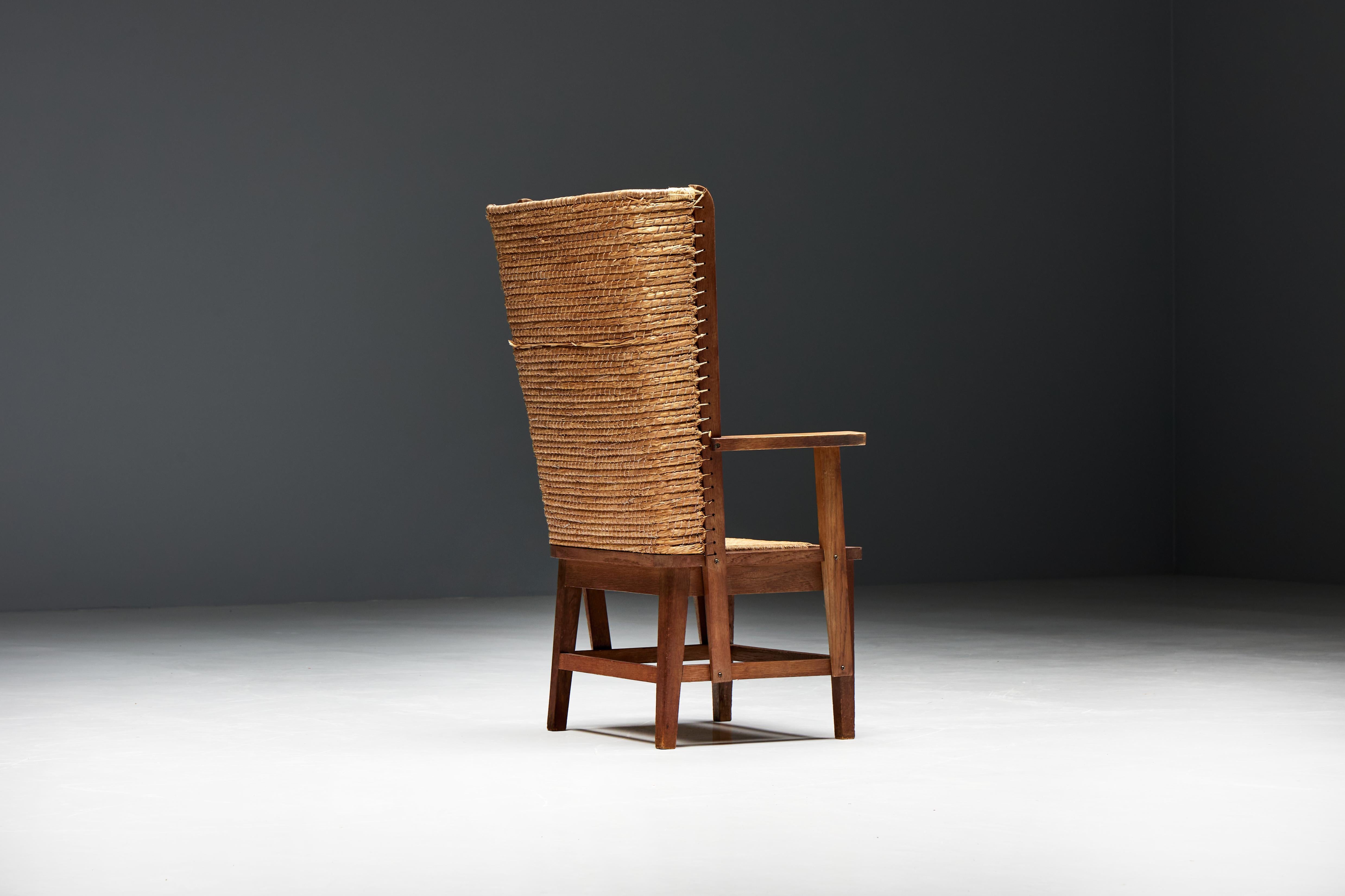 Hand-Carved Orkney Chair in Wood and Oat Straw, Scotland, 19th Century For Sale