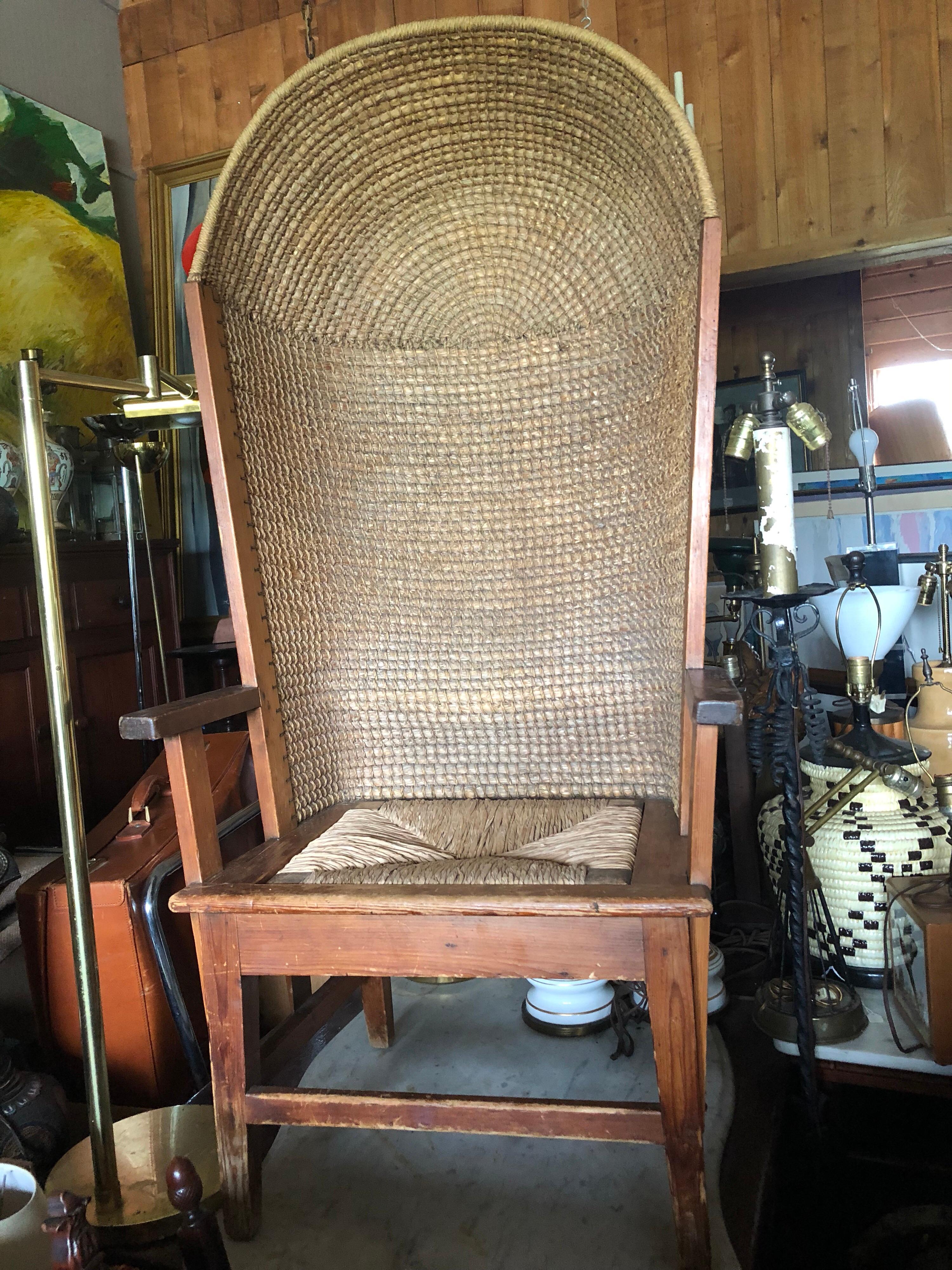 Rush Orkney Hooded 19th Century Scottish Chair For Sale