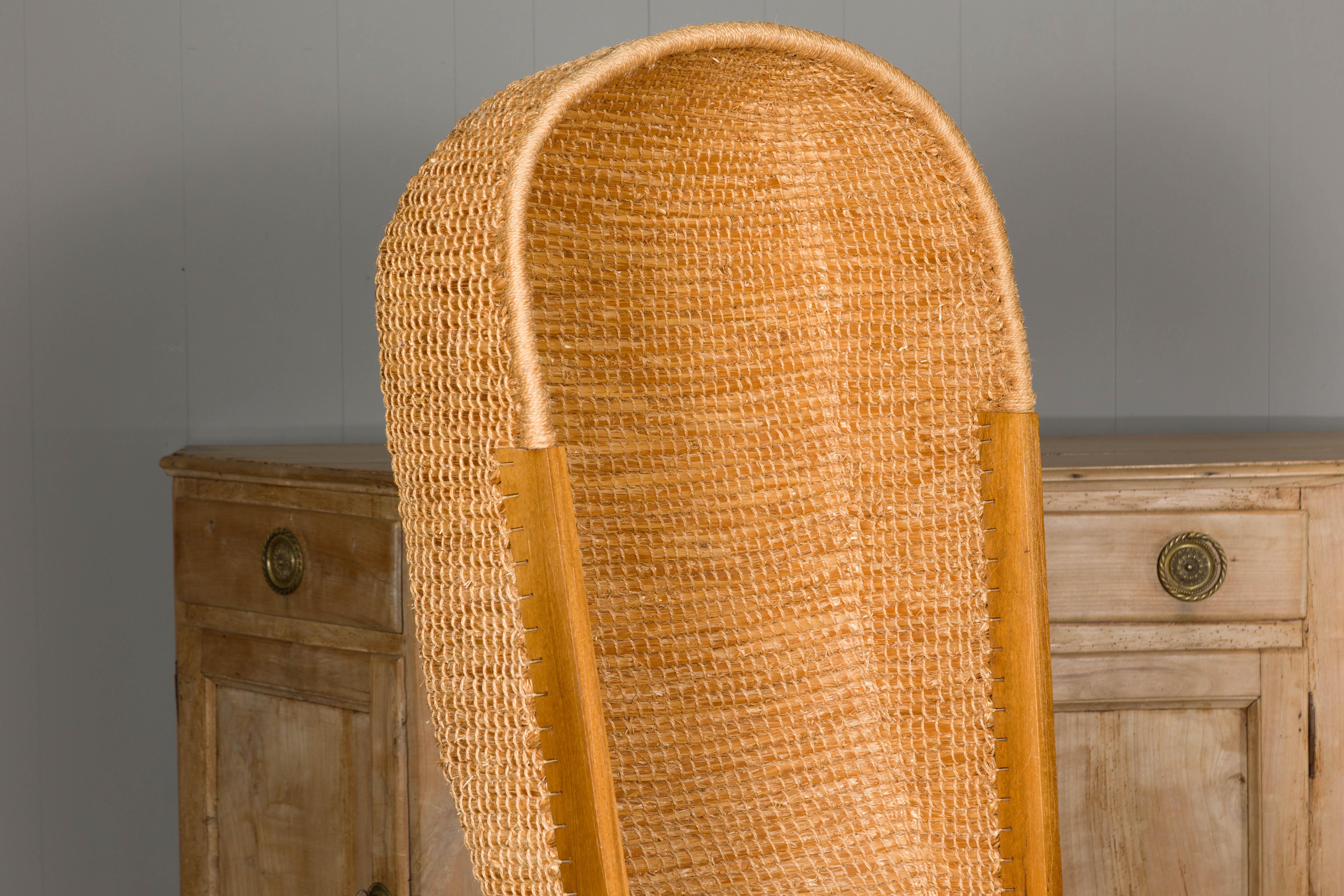 Orkney Island Midcentury Scottish Canopy Chair with Hand Woven Straw Back For Sale 3