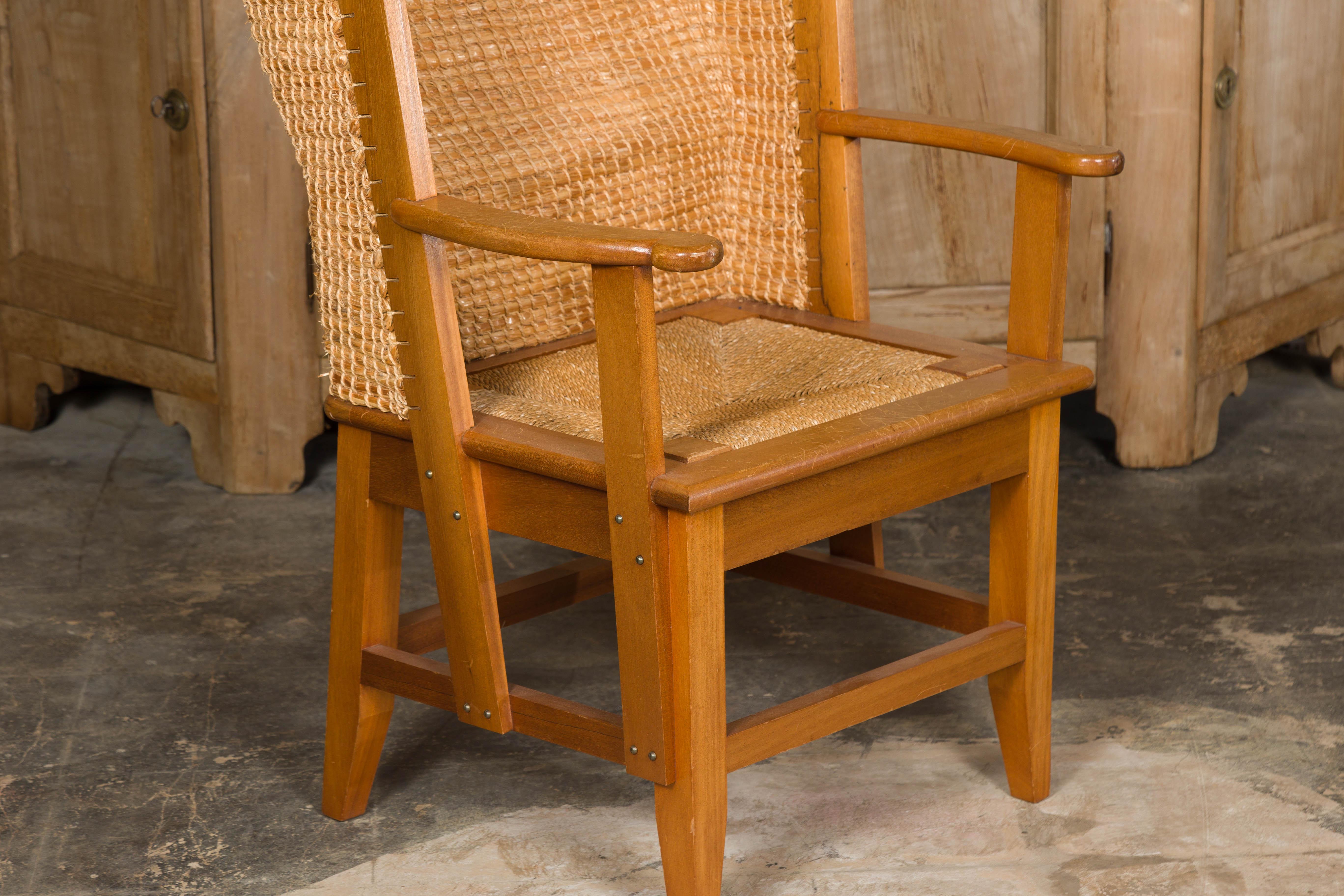 Orkney Island Midcentury Scottish Canopy Chair with Hand Woven Straw Back For Sale 4