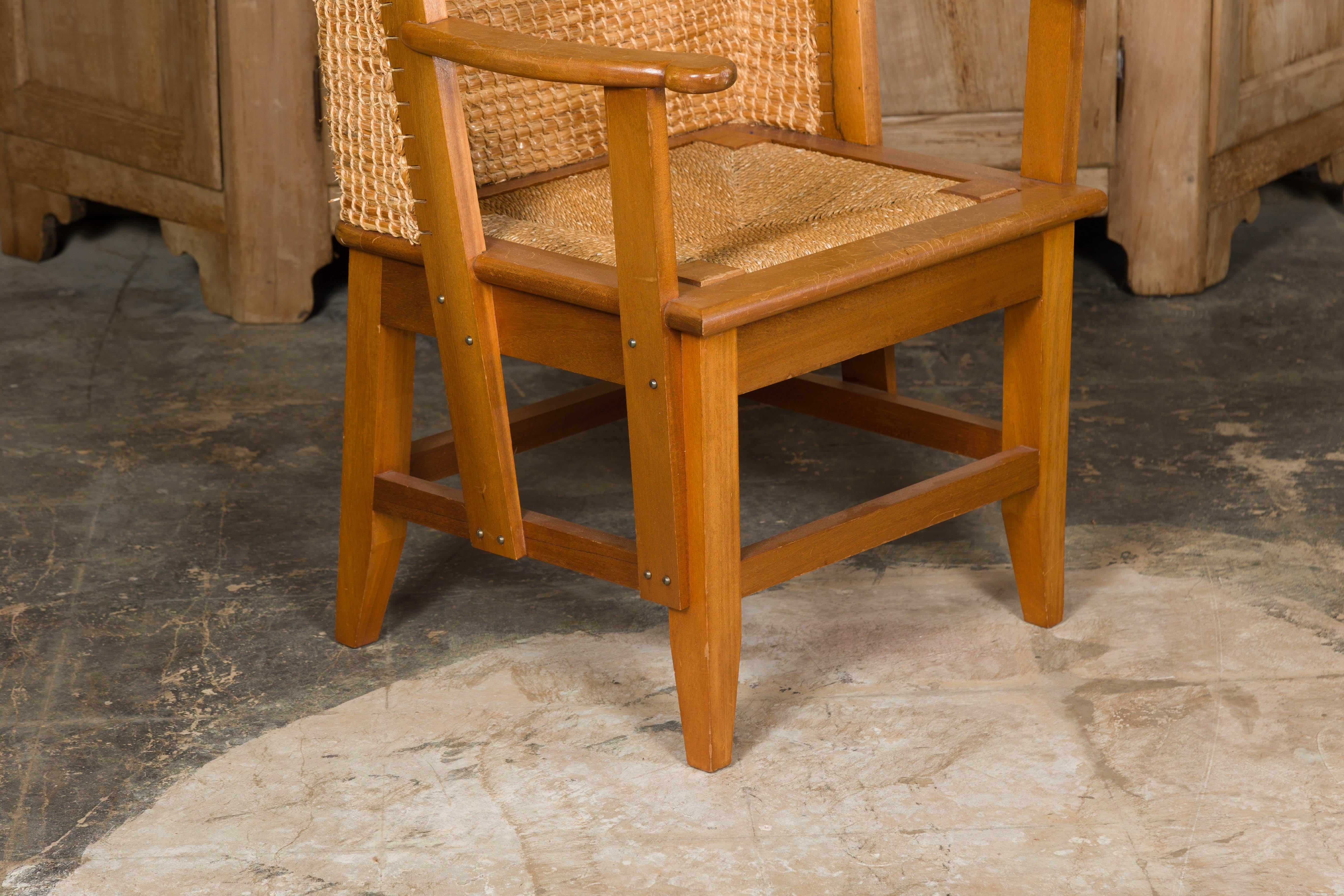 Orkney Island Midcentury Scottish Canopy Chair with Hand Woven Straw Back For Sale 5