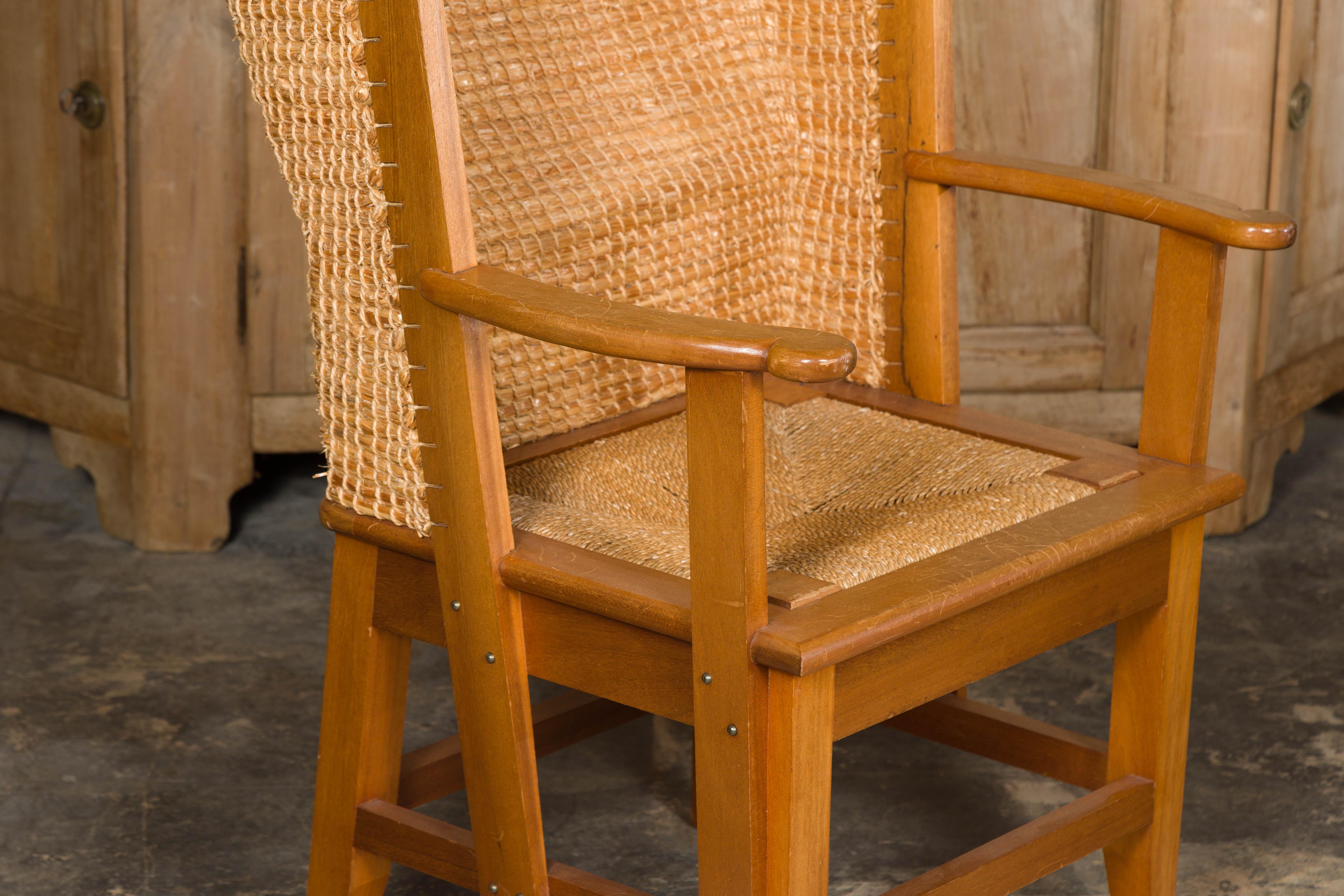 Orkney Island Midcentury Scottish Canopy Chair with Hand Woven Straw Back For Sale 6