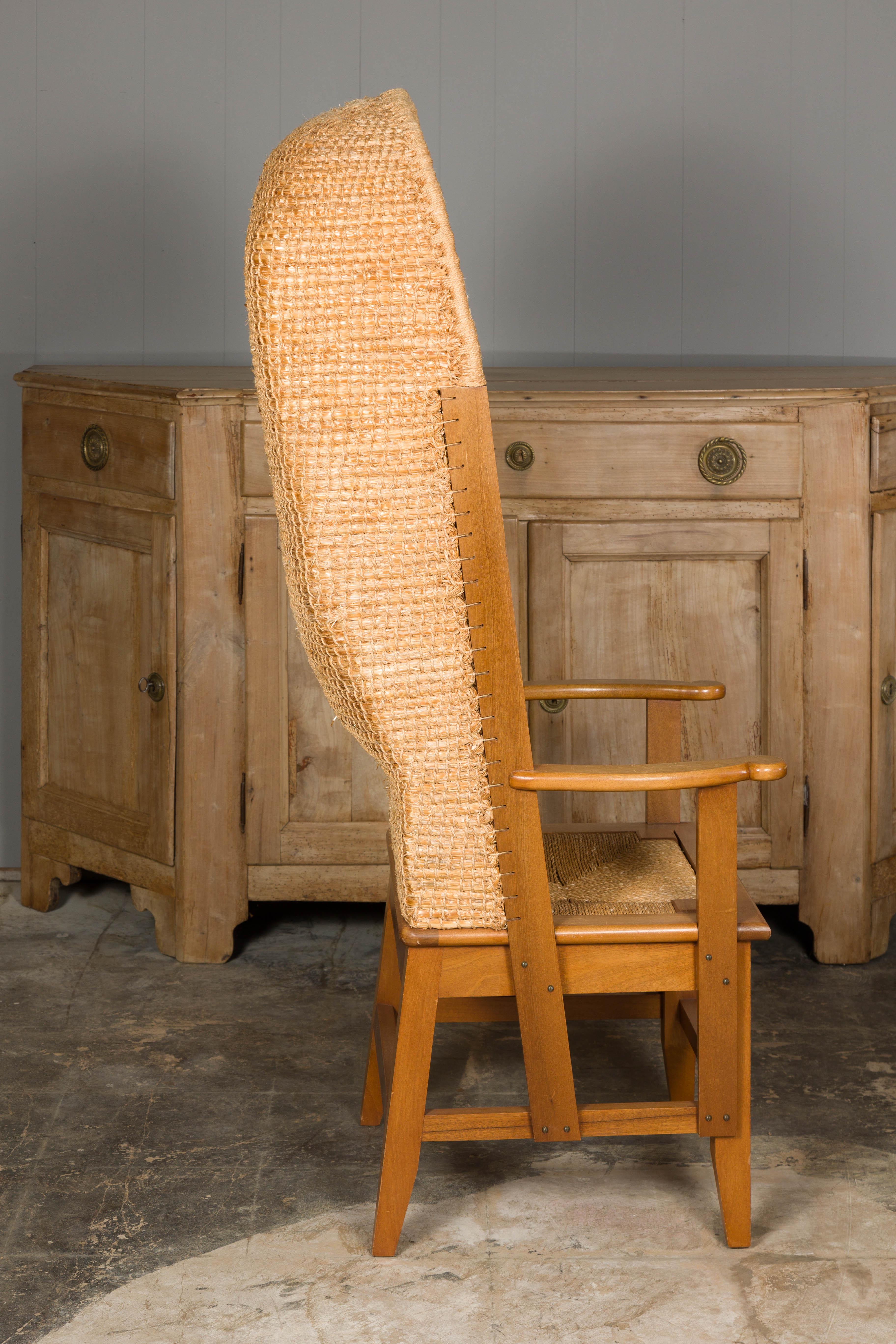 Orkney Island Midcentury Scottish Canopy Chair with Hand Woven Straw Back For Sale 7
