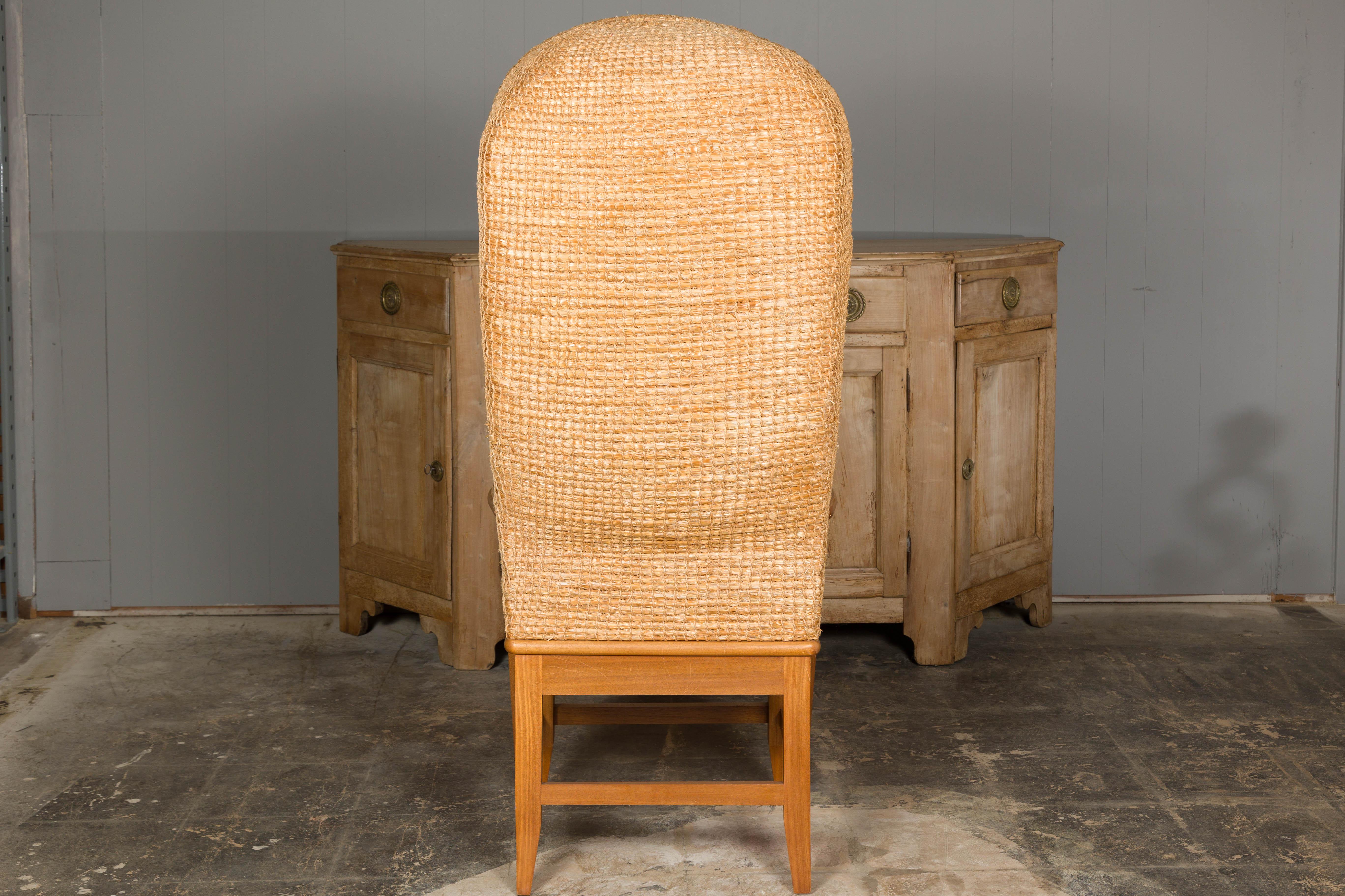Orkney Island Midcentury Scottish Canopy Chair with Hand Woven Straw Back For Sale 8