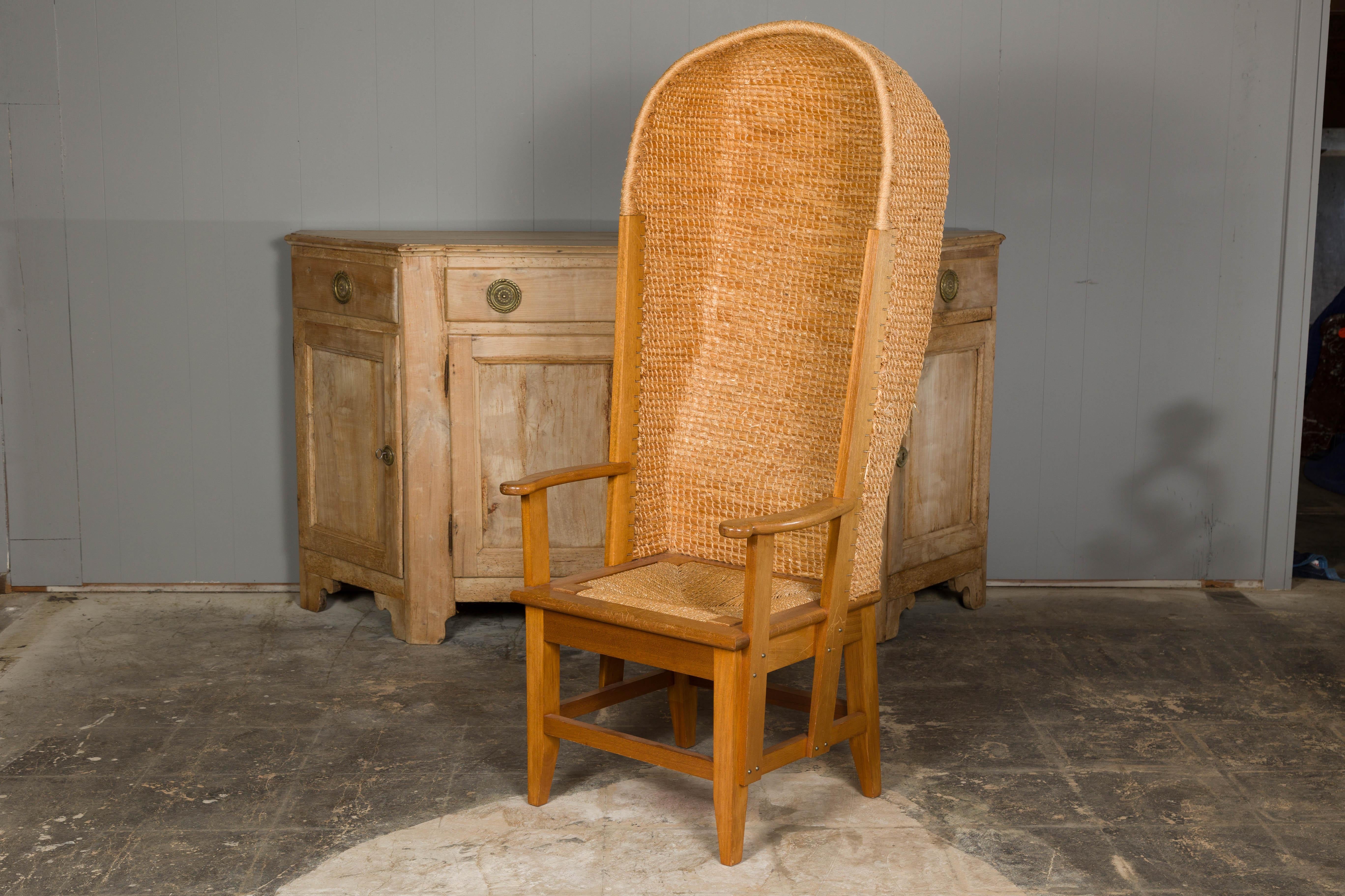 Orkney Island Midcentury Scottish Canopy Chair with Hand Woven Straw Back For Sale 10