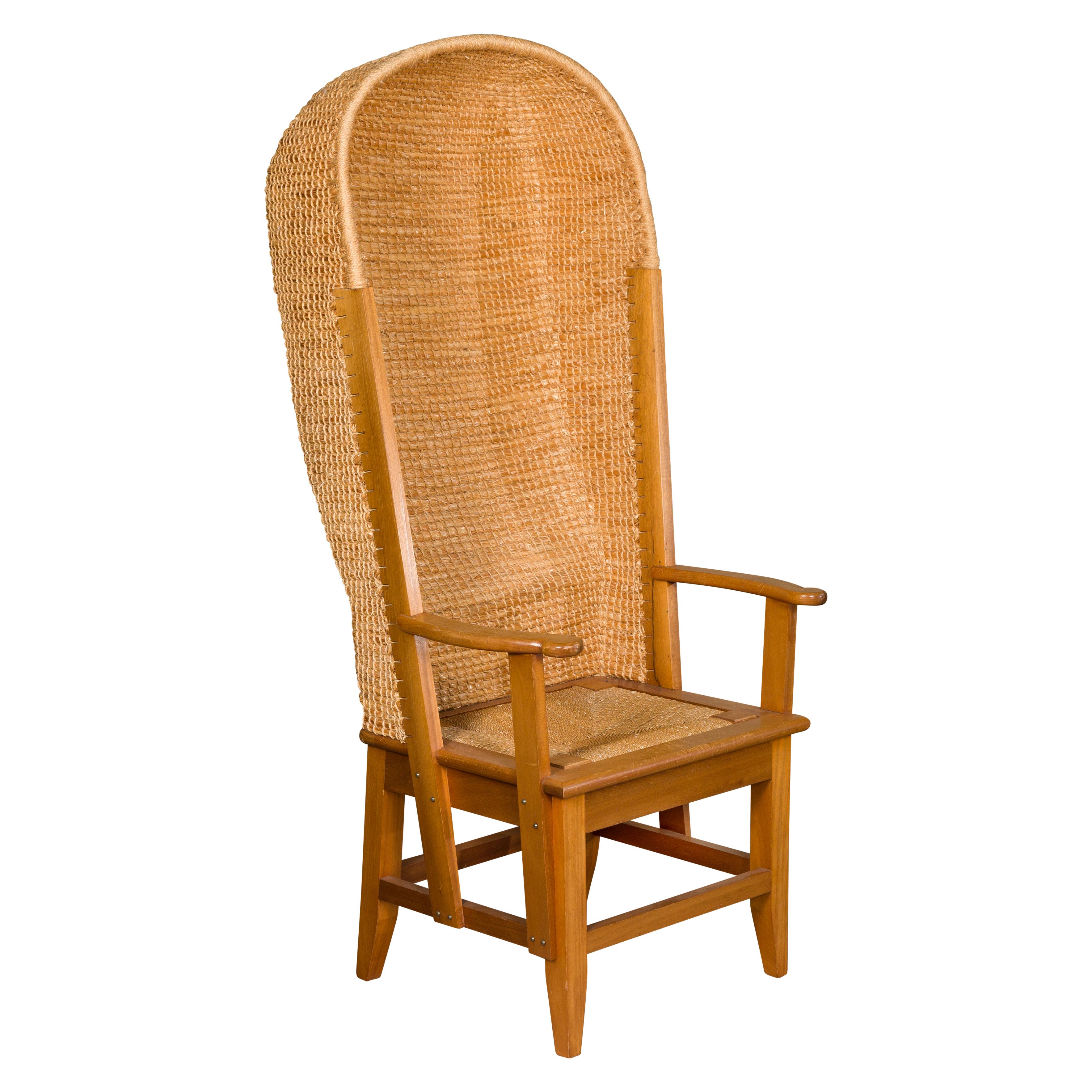 Orkney Island Midcentury Scottish Canopy Chair with Hand Woven Straw Back For Sale 11
