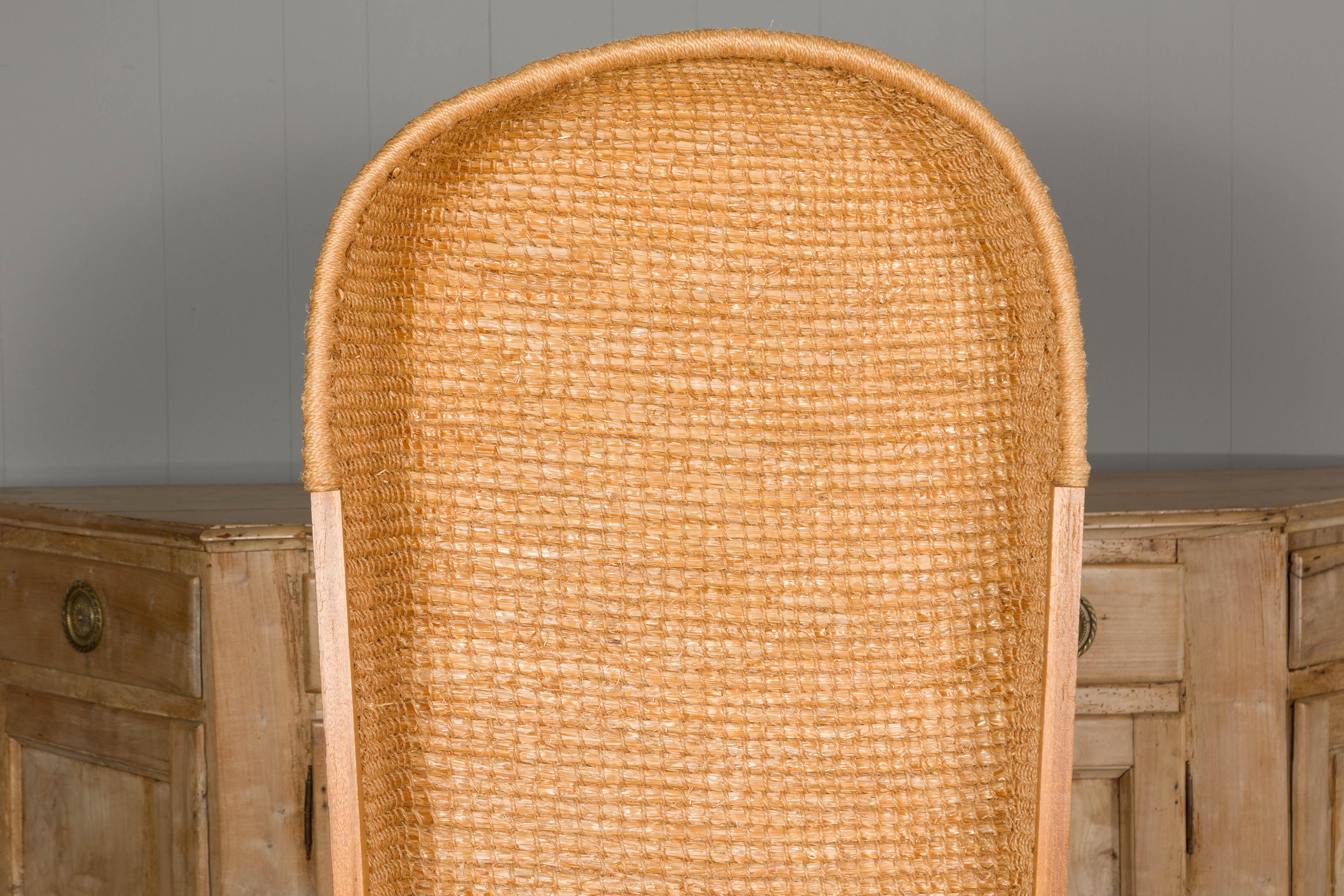 Mid-Century Modern Orkney Island Midcentury Scottish Canopy Chair with Hand Woven Straw Back For Sale
