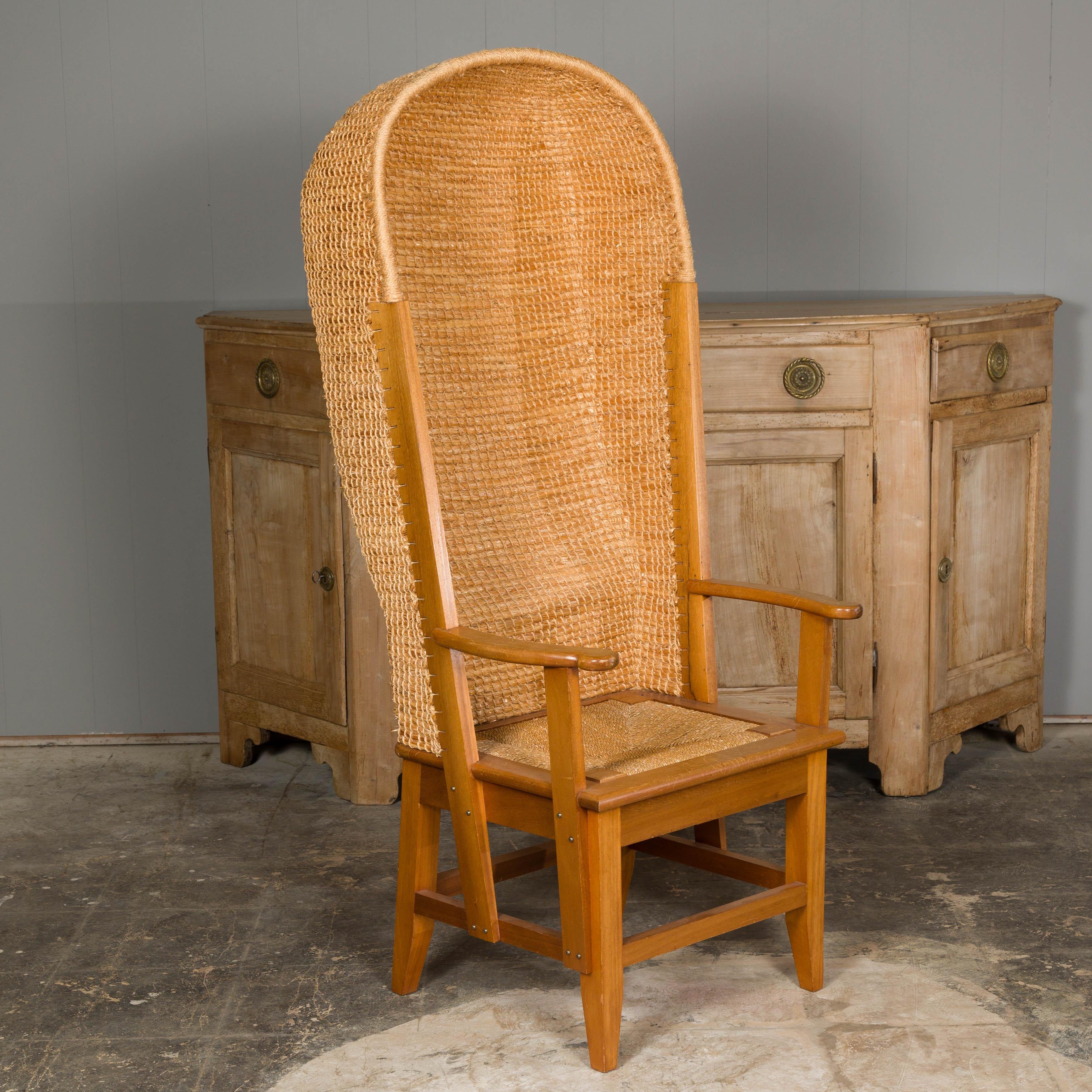 Orkney Island Midcentury Scottish Canopy Chair with Hand Woven Straw Back For Sale 2