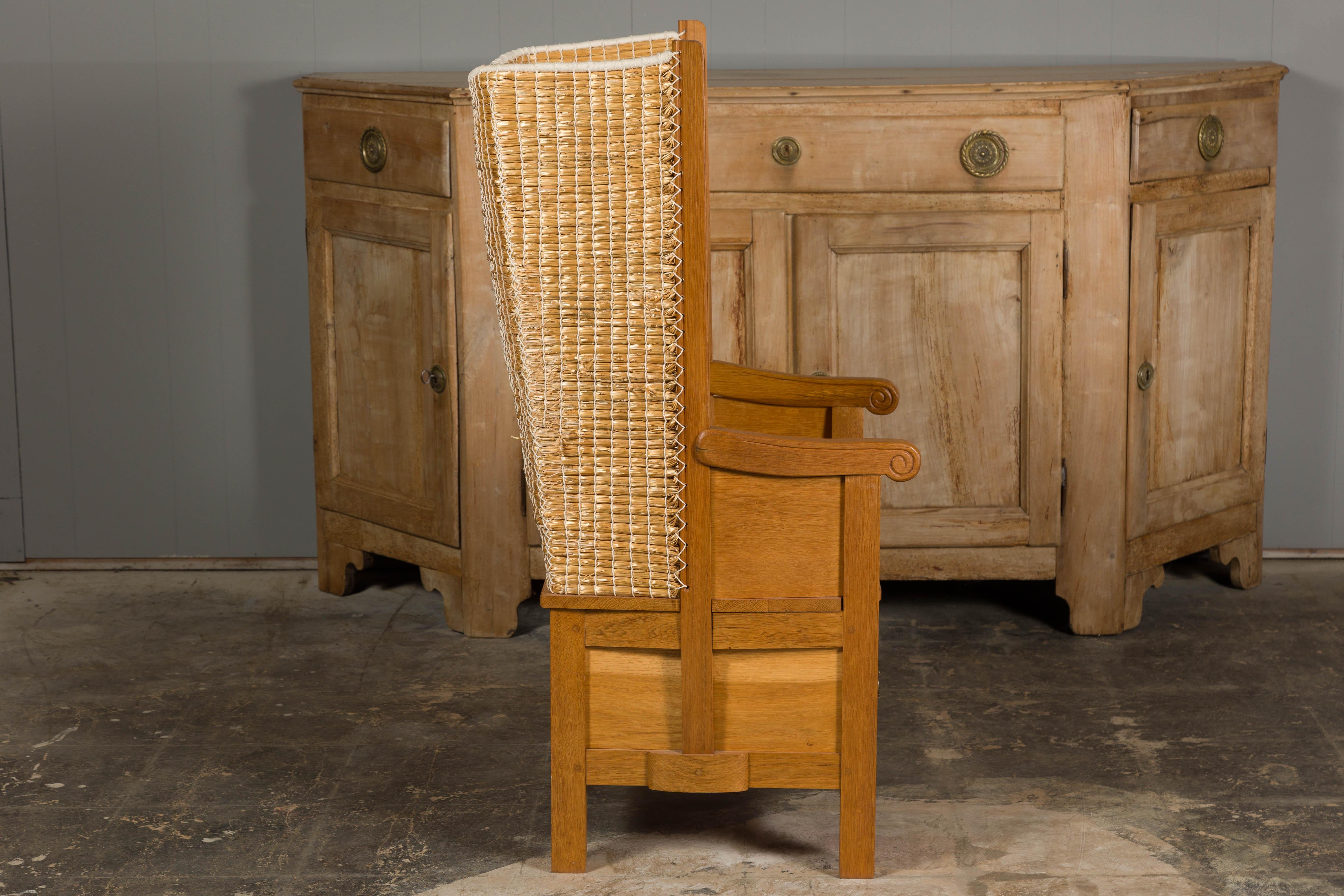 Orkney Island Scottish Oak Wingback Chair with Two Drawers, Vintage For Sale 7