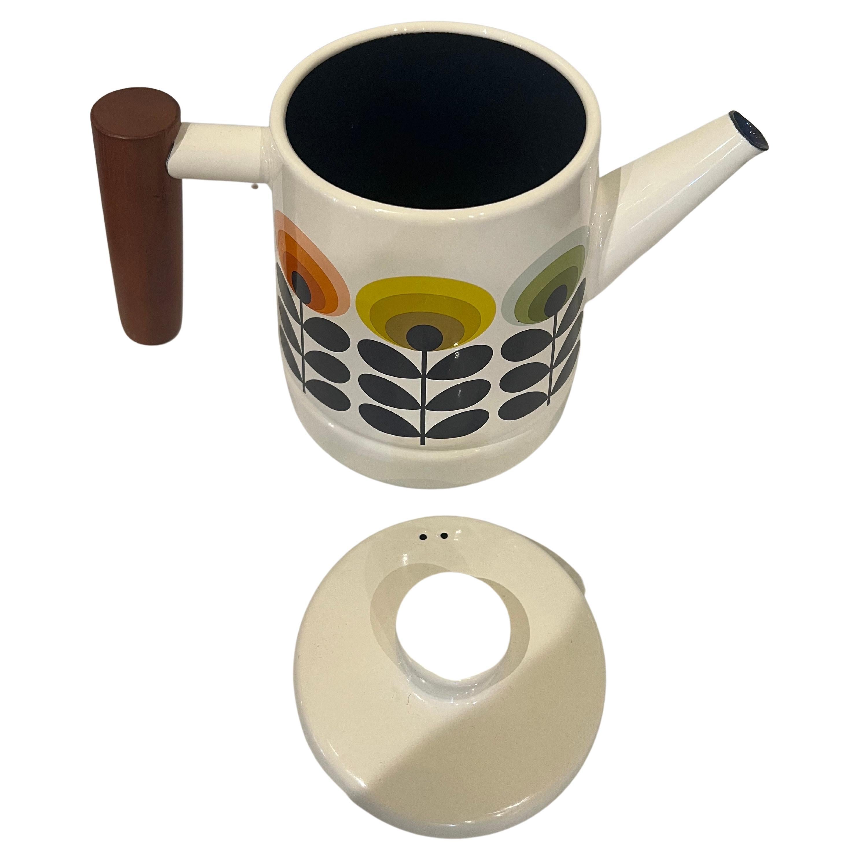 Scandinavian Modern Orla Kiely Enamel Teapot Coffee Teapot 1970s Designed Teak Handle