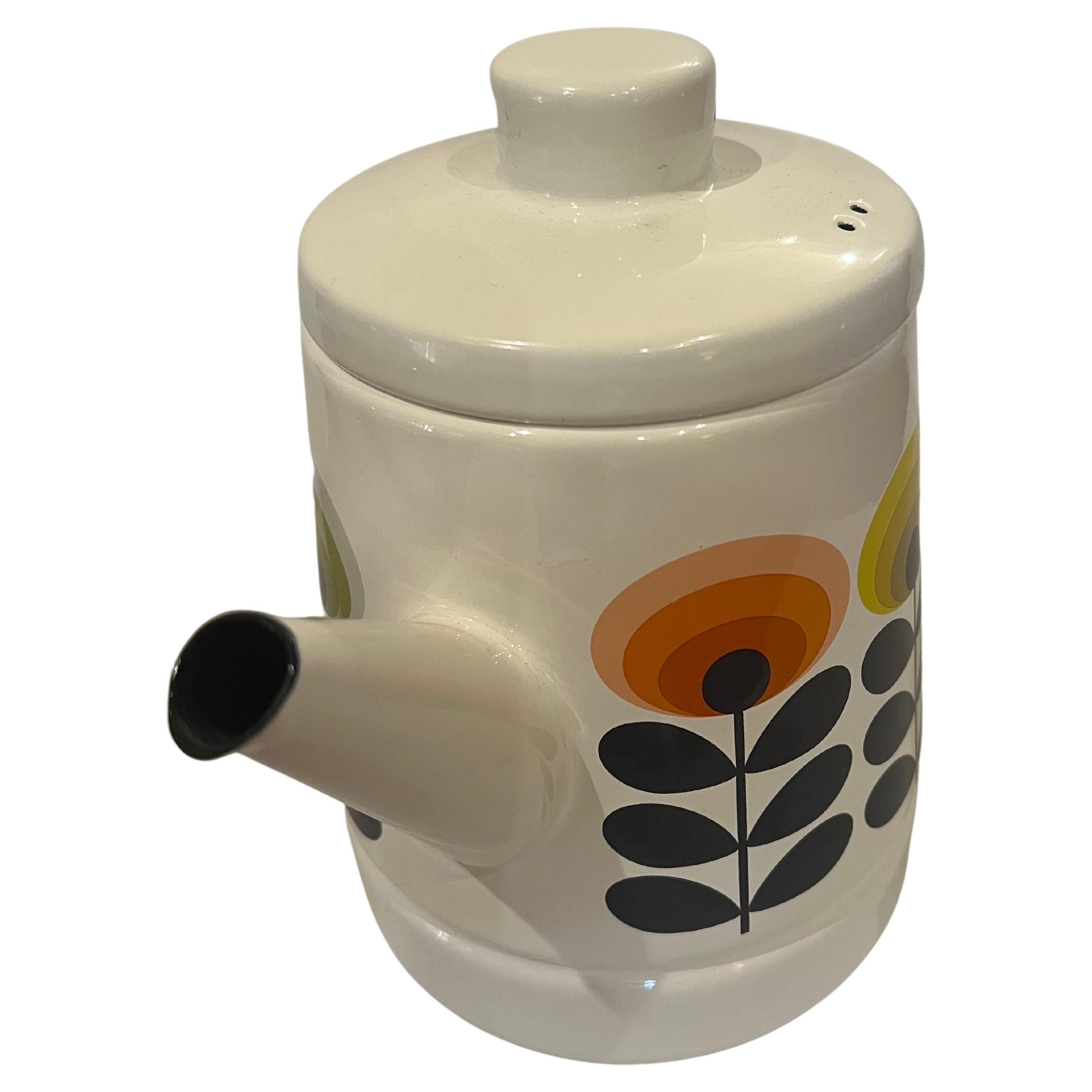 Thai Orla Kiely Enamel Teapot Coffee Teapot 1970s Designed Teak Handle