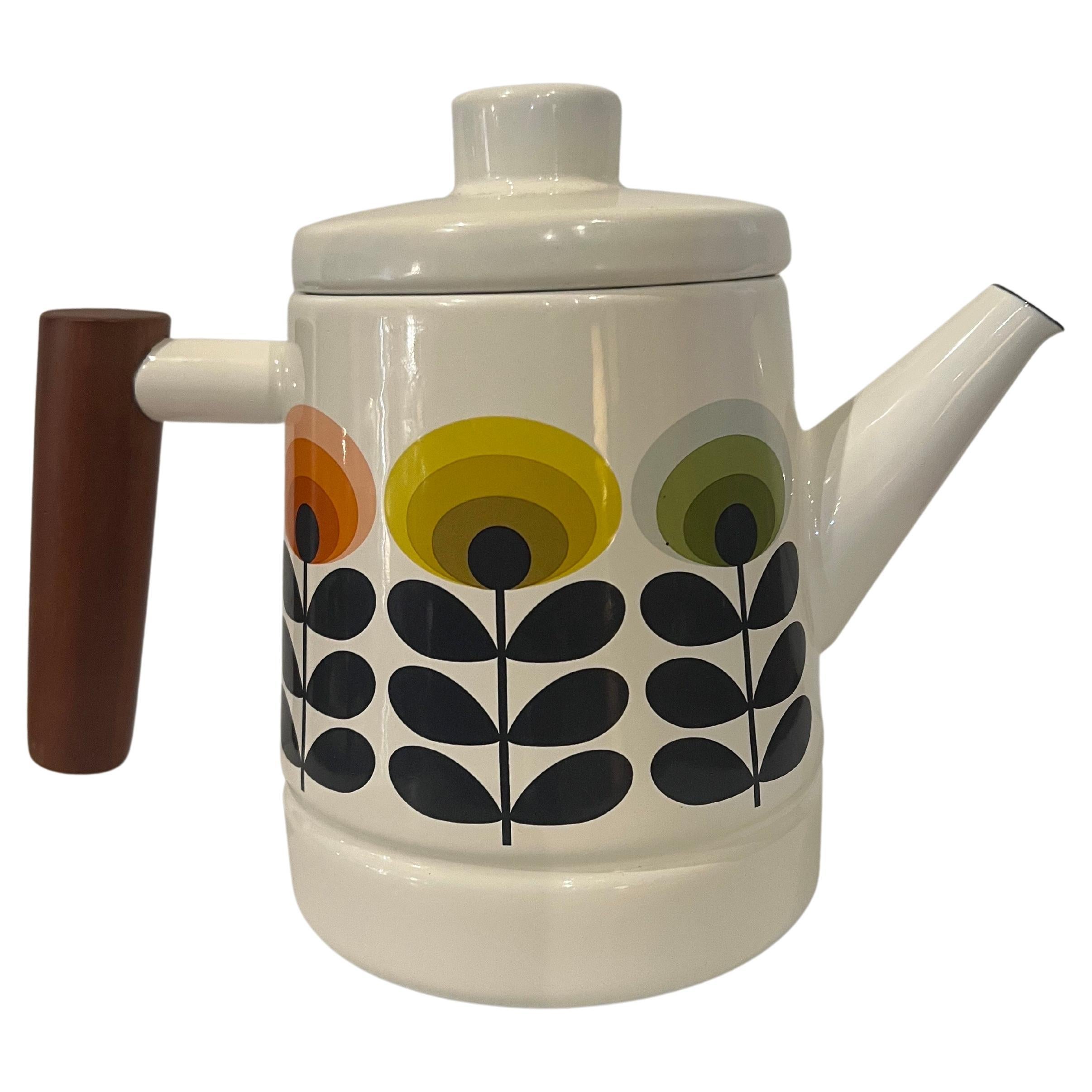 Orla Kiely Enamel Teapot Coffee Teapot 1970s Designed Teak Handle