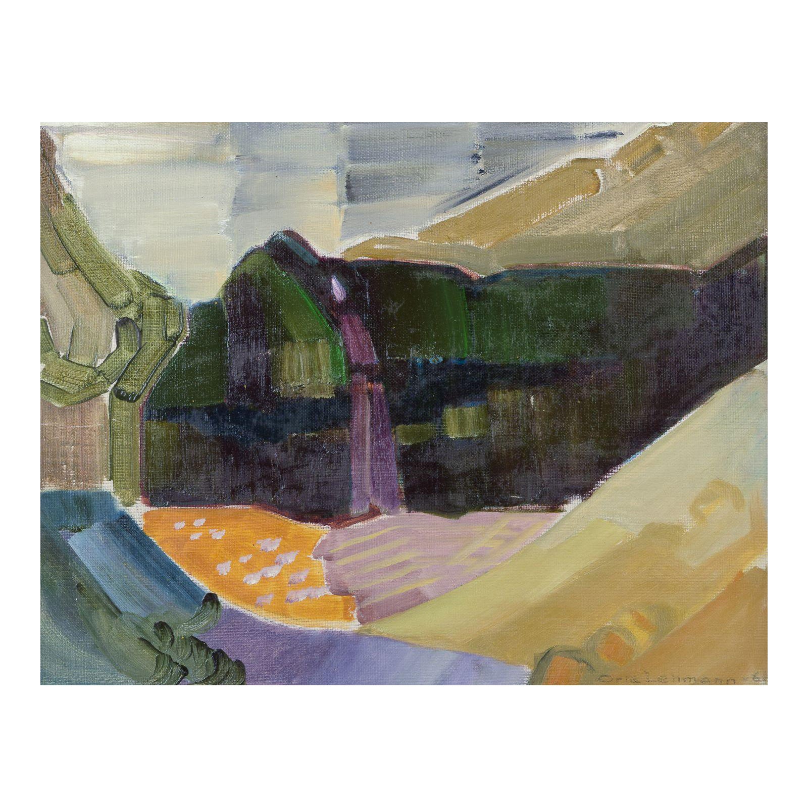 Orla Lehmann, eingetragene schwedische Künstlerin.  Öl auf Leinwand. Abstrakte Landschaft.