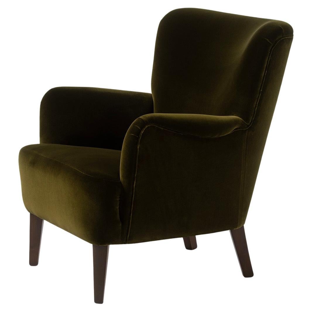 Orla Molgaard-Nielsen Lounge Chair in Velvet Fabric 1940s en venta