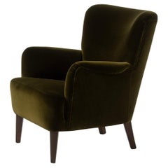 Orla Molgaard-Nielsen Lounge Chair in Velvet Fabric 1940s