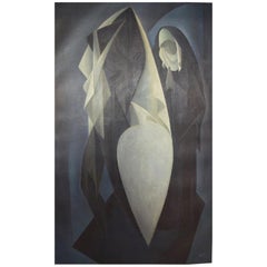 Orla Muff '1903-1984', Danish Painter, Oil on Canvas, Praying Nun and Nude Model