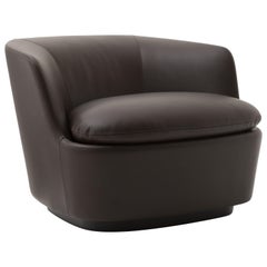 Orla Swivel Armchair in Poplar and Dark Brown Leather by Jasper Morrison