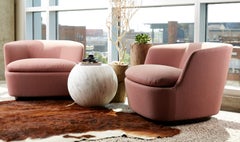 Orla Swivel Armchair in Poplar and Green Poly Velvet by Jasper Morrison