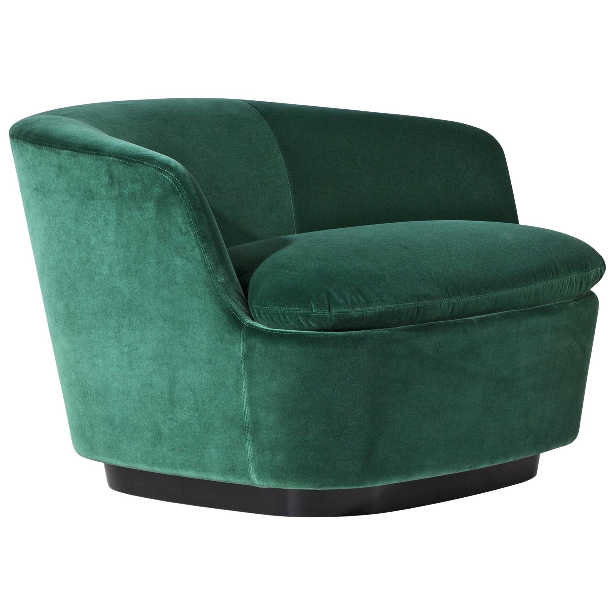 Orla Swivel Armchair in Poplar and Green Poly Velvet by Jasper Morrison For Sale