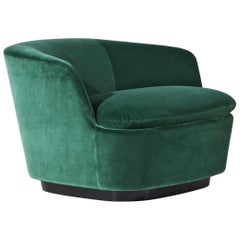 Orla Swivel Armchair in Poplar and Green Poly Velvet by Jasper Morrison