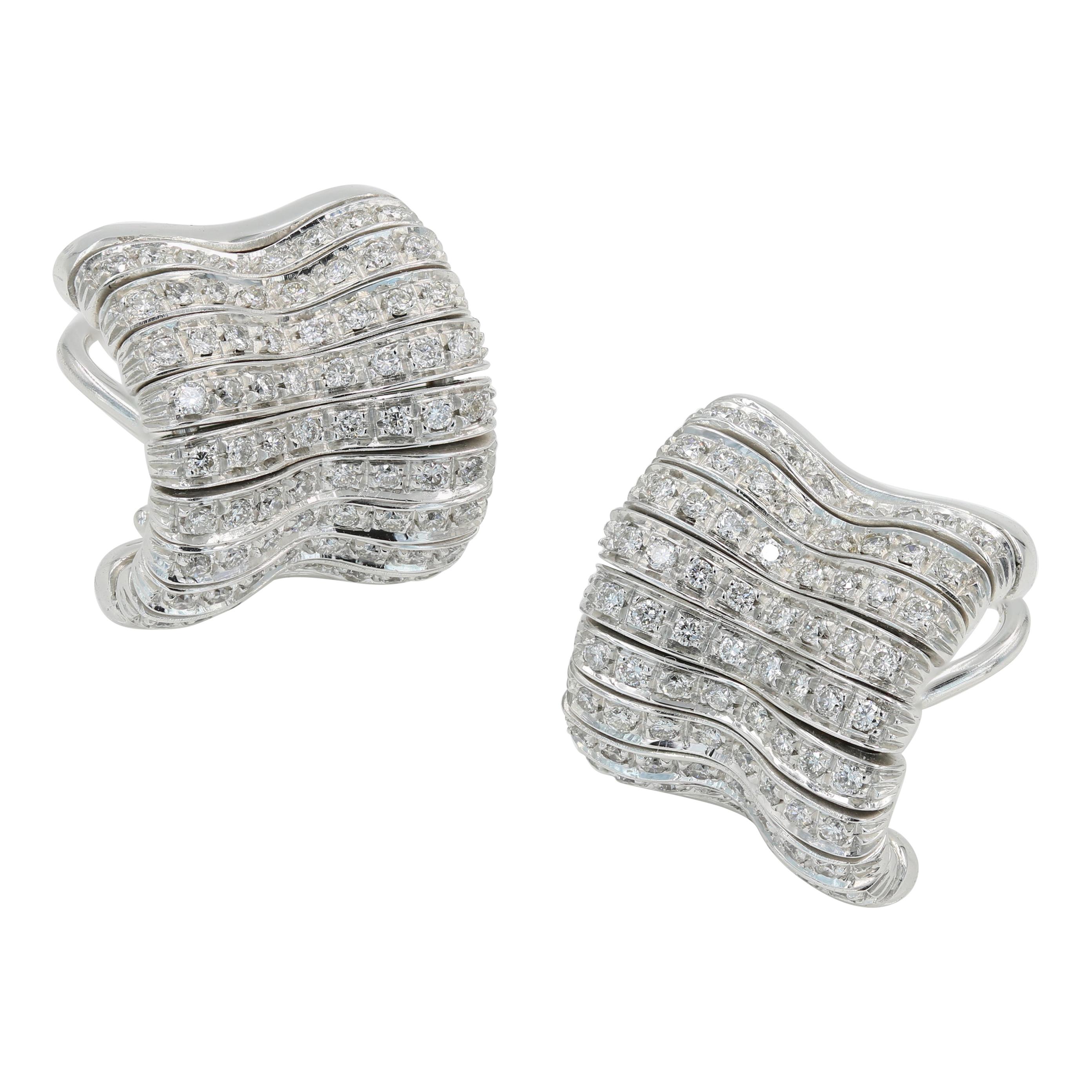 Orlandini 18 Karat White Gold and Diamond Earrings with Approximately 1.00 Carat