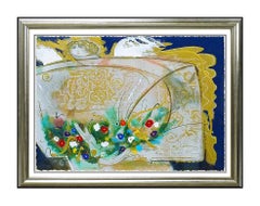 Orlando Agudelo Botero Acrylic Mixed Media Painting Large Angel Collage Art