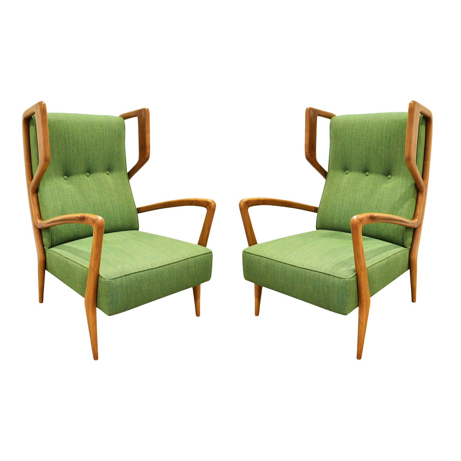 Orlando Orlandi Attributed Pair of High Back Lounge Chairs, 1950s