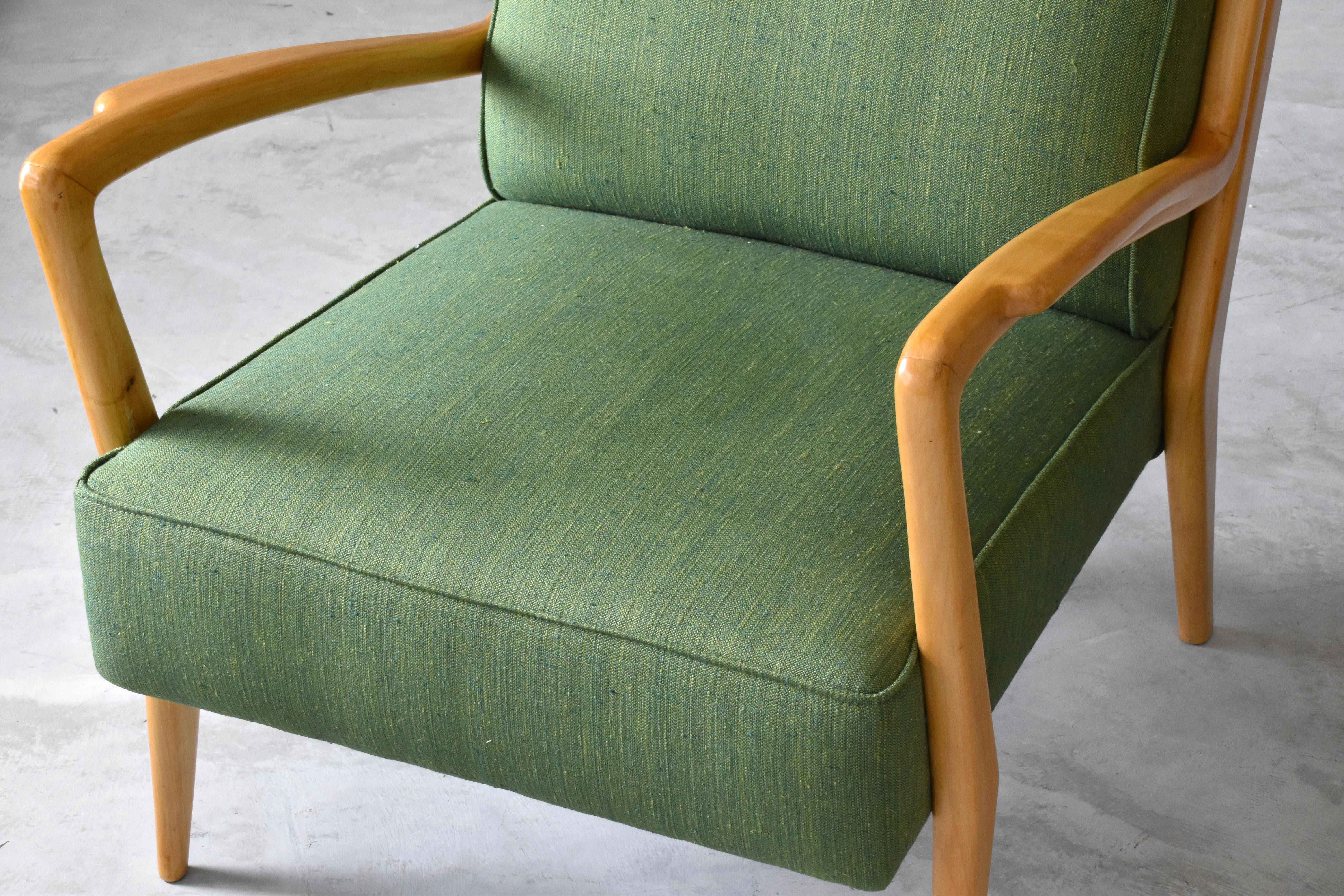 Orlando Orlandi, Rare Lounge Chairs, Green Fabric, Wood, Brianza, Italy, 1948 1