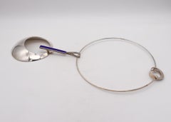 Orlando Orlandini 1970 Italy Enameled Geometric Necklace In .925 Sterling Silver