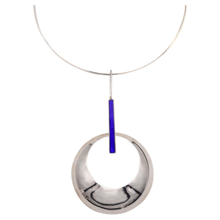 Orlando Orlandini 1970 Italy Enameled Geometric Necklace In .925 