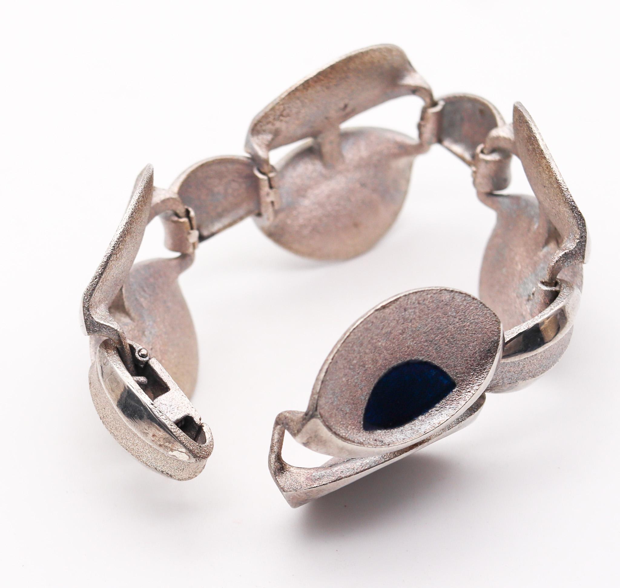 Orlando Orlandini 1970 Italia Bracciale con pavone smaltato in A. Silver 925 1
