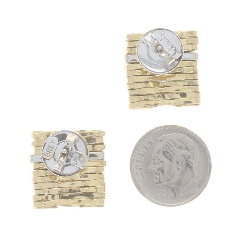 Orlando Orlandini Diamond Large Stud Earrings - Yellow Gold 18k Rd .16ctw Square In Excellent Condition For Sale In Greensboro, NC