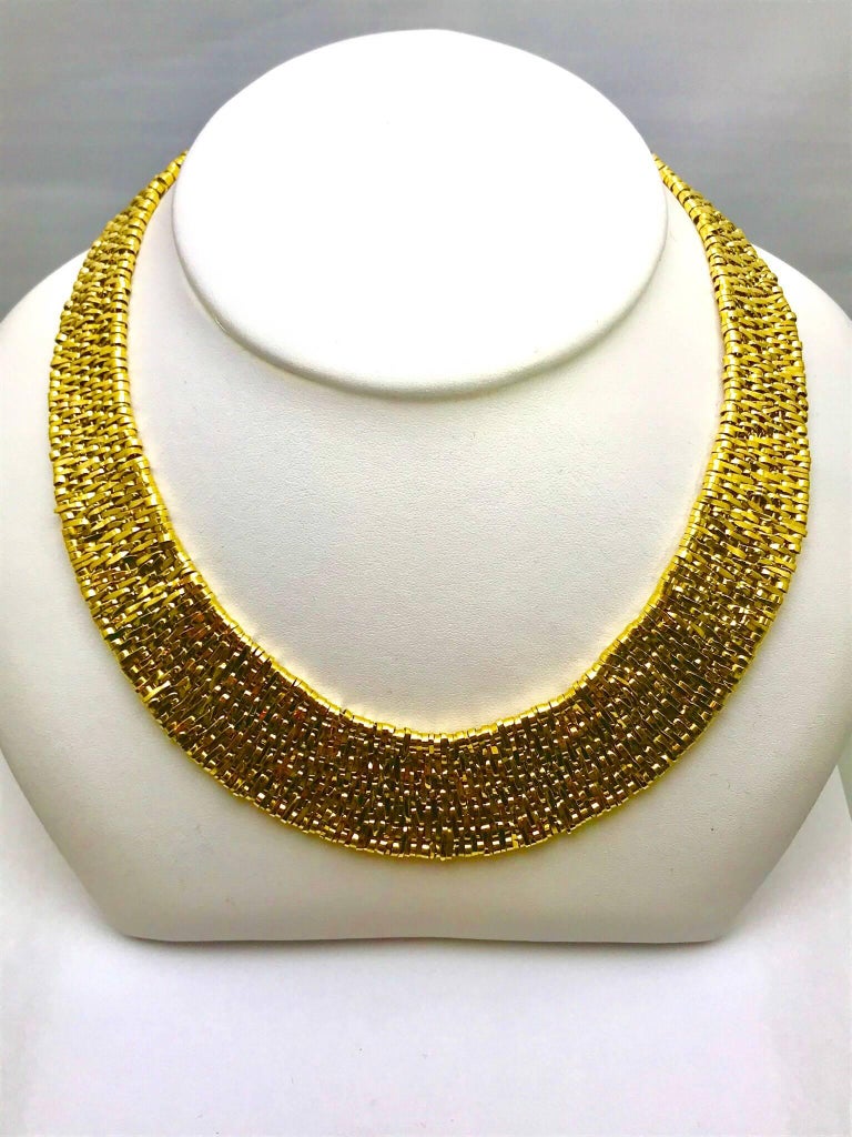Orlando Orlandini Fiandra Wide Woven Link Gold Necklace at 1stDibs