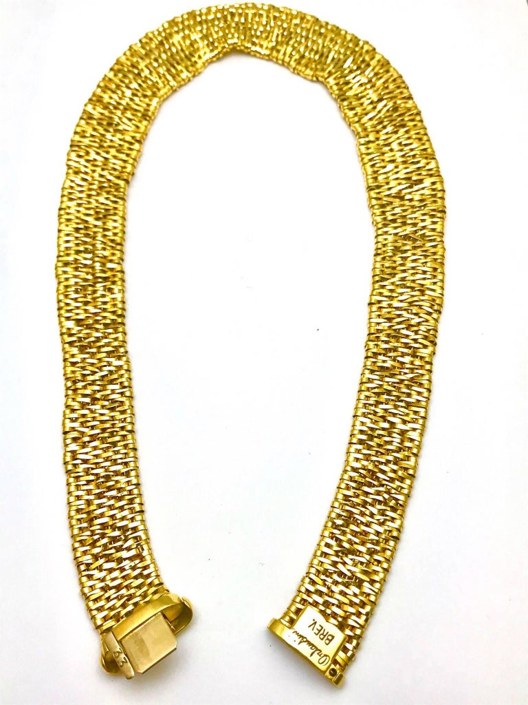 Orlando Orlandini Fiandra Wide Woven Link Gold Necklace at 1stDibs