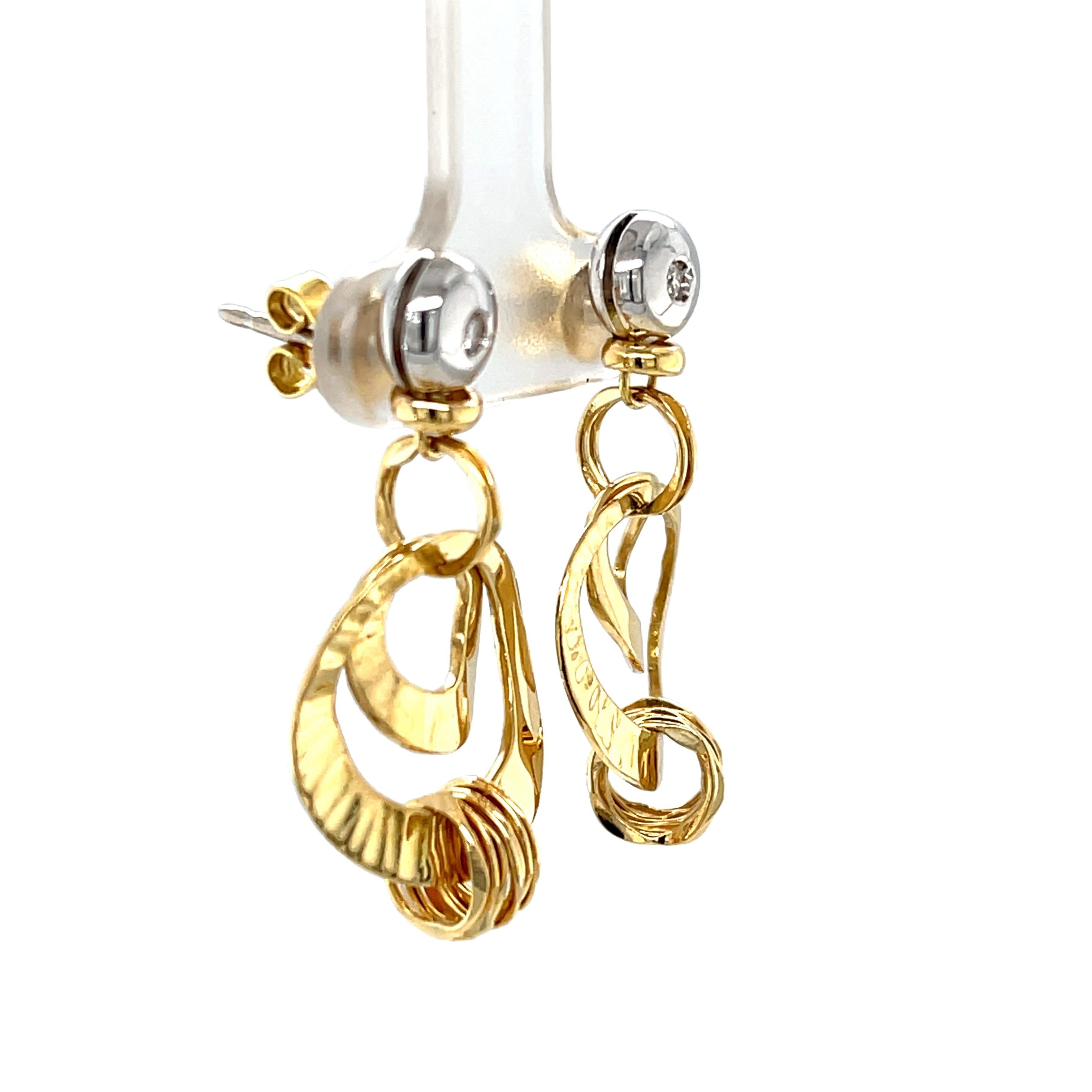 Pendientes Colgantes Orlando Orlandini Círculo Martillado de 18k  Oro blanco y amarillo Artesano en venta